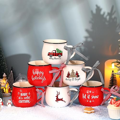 Miniatura 5 de Juego de 6 tazas de café de Navidad, tazas de cerámica de 12 onzas, regalo de chocolate caliente para mamá, mujer, familia, amiga, granja (estilo
