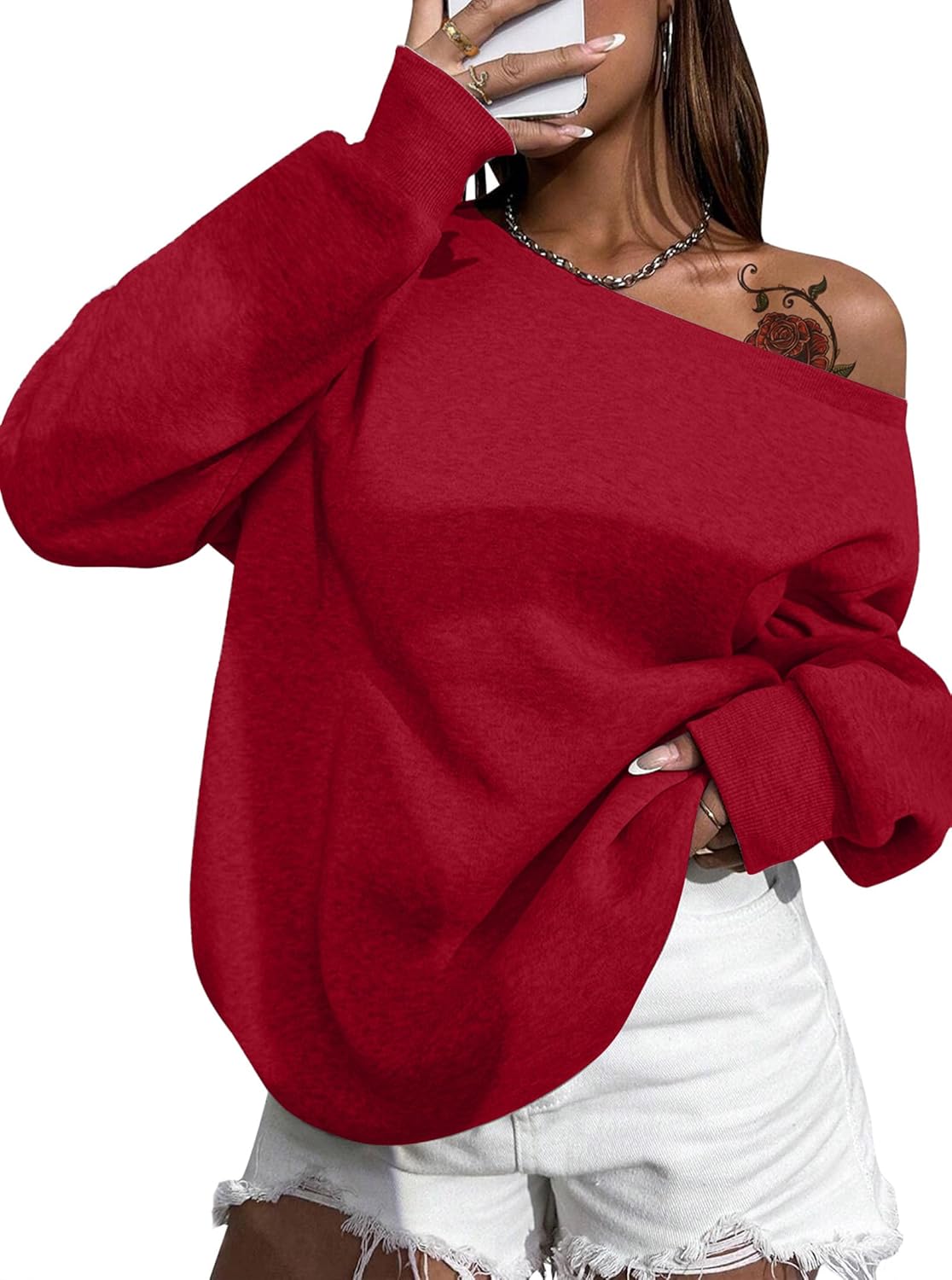 Remidoo Womens Off Shoulder Sweatshirt Drop Shoulder Oversized Long Sleeve Pullover Top