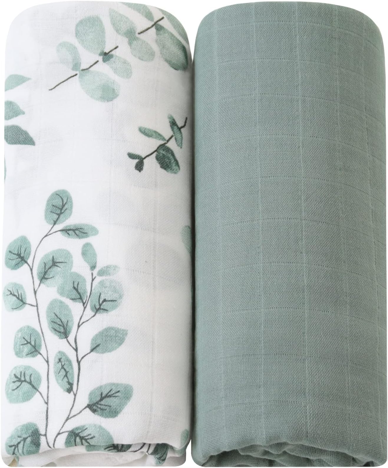 LifeTree Muslin Swaddle Blankets, 2 Pack Baby Swaddling Receiving Blanket for Boys & Girls, 70% Viscose from Bamboo & 30% Cotton, Large 47" X 47" Eucalyptus Leaves/Sage