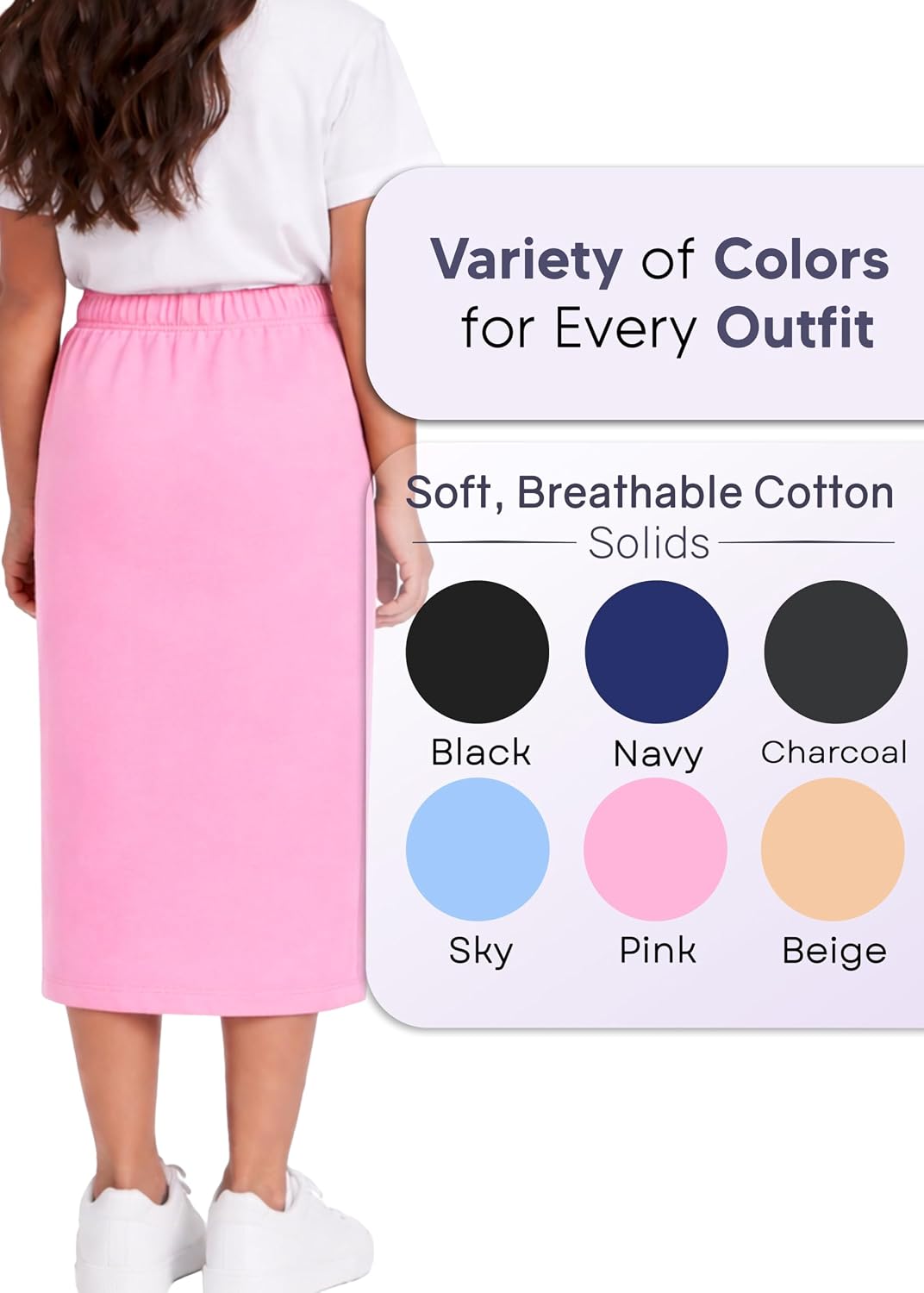 Girls Long Skirt | Midi Skirt | Pencil Skirt | Cotton Stretch School Uniform Skirts Kids Size 4-16