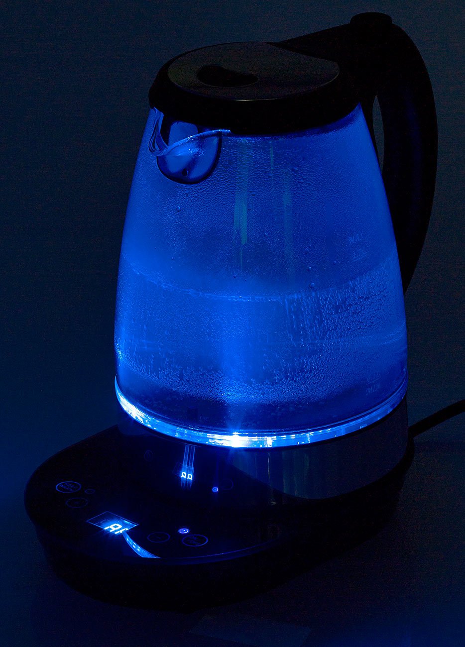 Rosenstein & Söhne bollitore in vetro: Digital Glass- Bollitore con selezione della temperatura, 20-100 °C, 2.200 Watt (con LED, indicatore di temperatura, cucina)