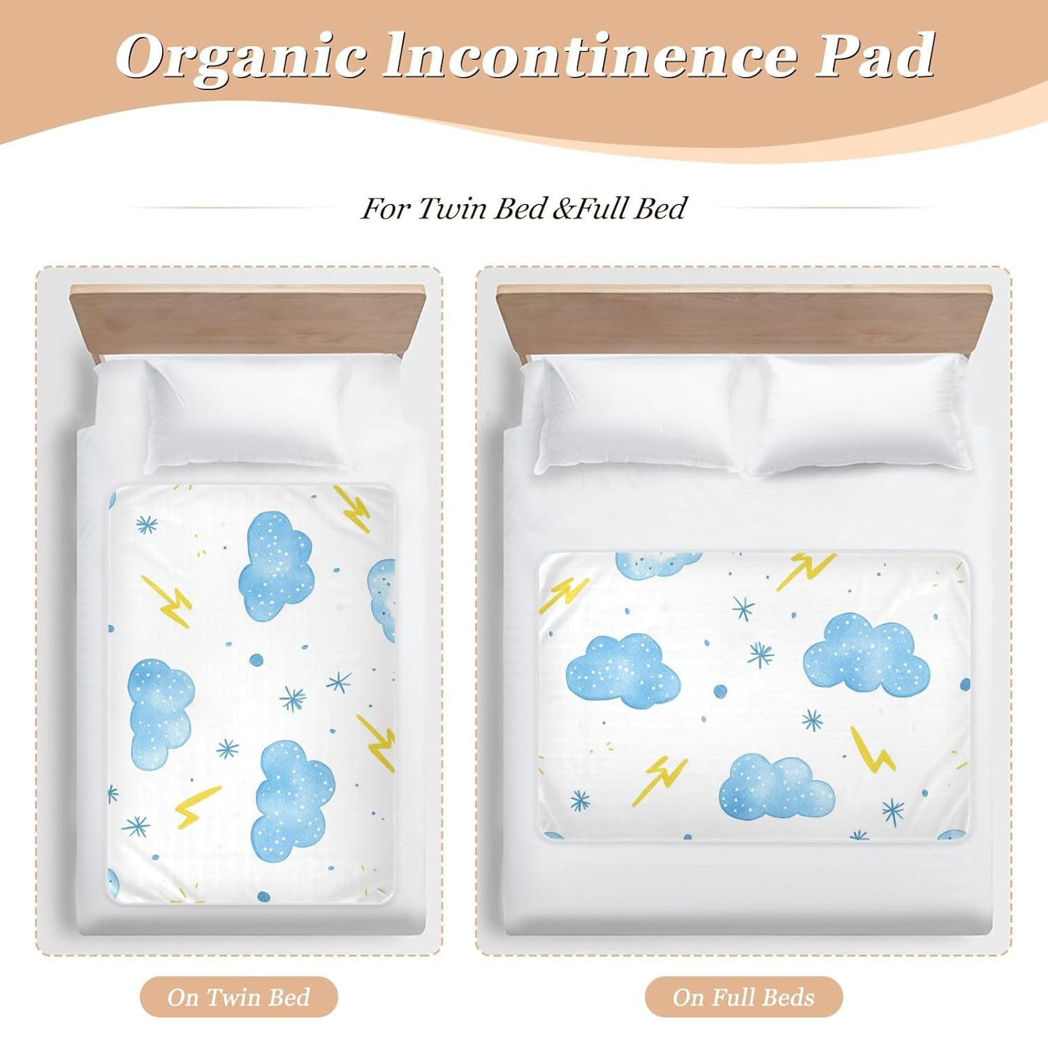 Simple Cartoon Cloud and Lightning Illustration Extra Large Resuable Diaper Mats Water Resistant Diaper Changing Pad Leakproof Quick Drying Travel Mattress for Children Adults Pets, 52" L x 34" W