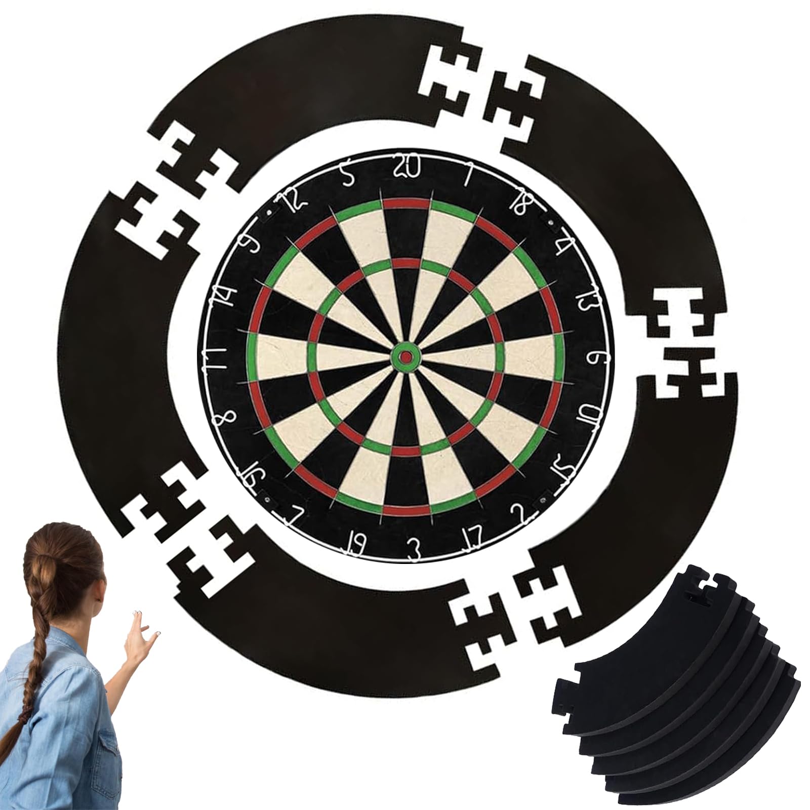 qhklew Dart Catchring Surround, 5-Piece Dartboard Surround, Dartboard Protective Ring, Easy Assembly for Home & Outdoor, Prevent Wall Damage with the Dartboard Surround Ring