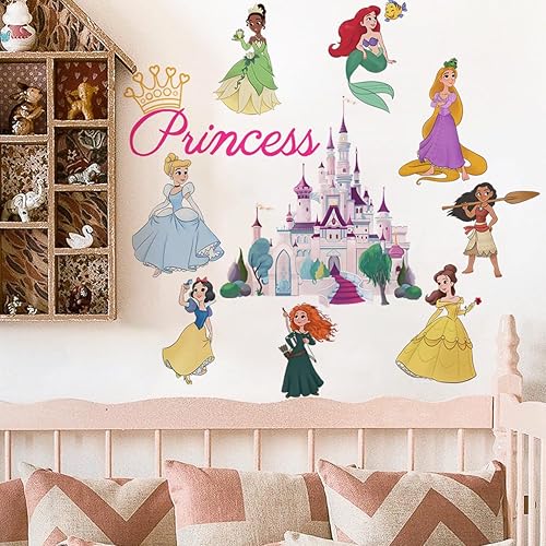 Miniatura 3 de Runtoo Calcomanías de pared de princesa para dormitorio de niñas, corona, castillo, decoración del hogar para niños y bebés