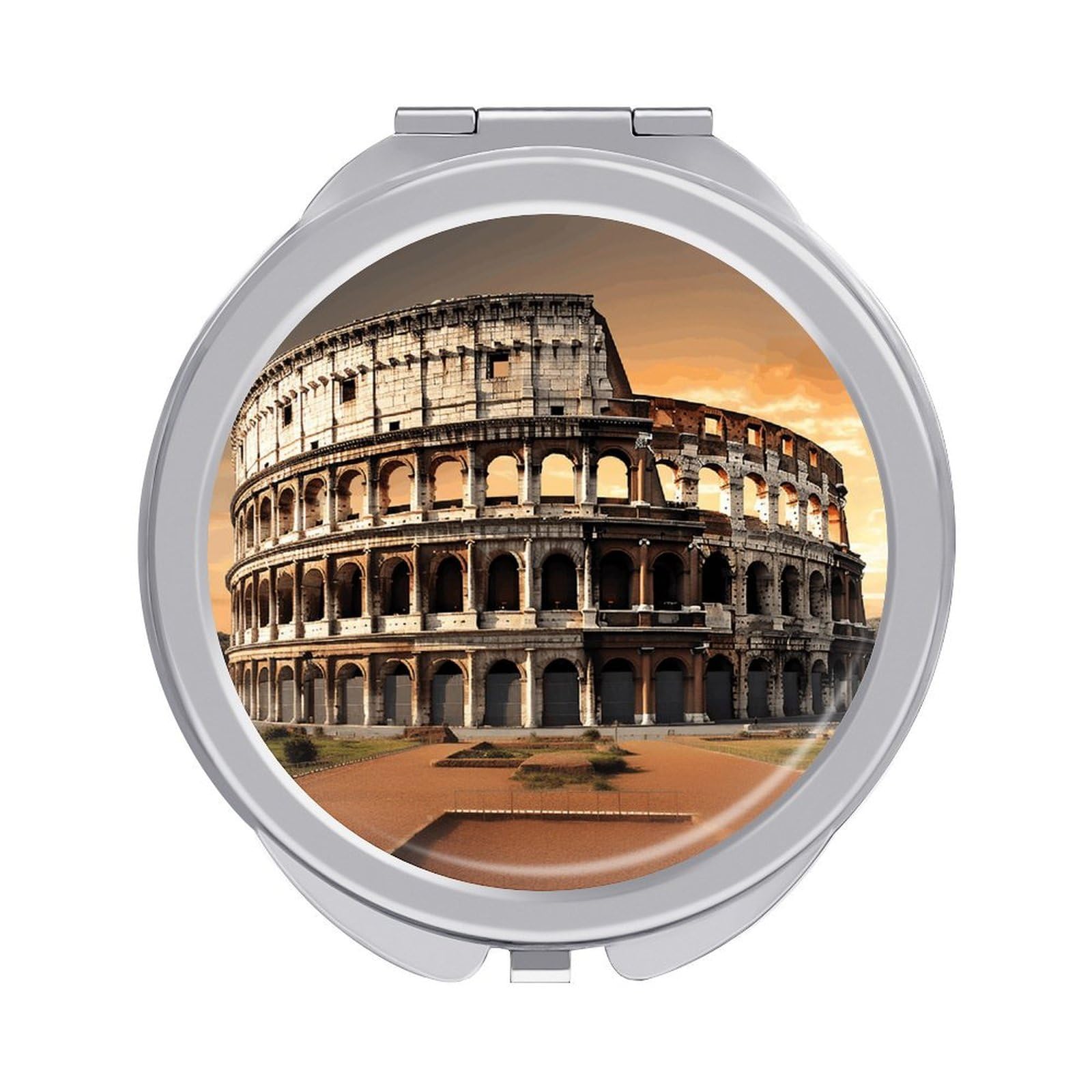 VstaDank Ancient Colosseum Travel Makeup Mirror Cute Compact Mirror for Women 1X/2X Magnifying Metal Pocket Makeup Mirrors Folding Round Makeup Mirrors for Handbag Wallet & Gift