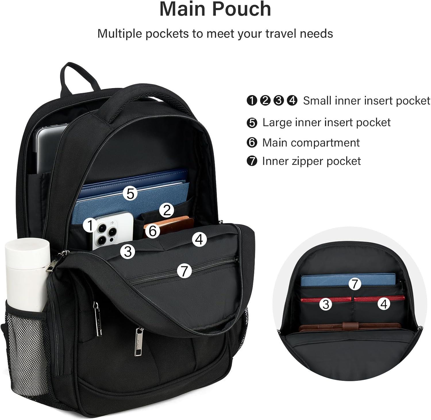 MILADA Travel Backpack For Men Laptop Backpack Women Business Carry On Backpack Airline Approved Fits 16.5 Inch Laptop Bag Work Backpack, Black - Image 6