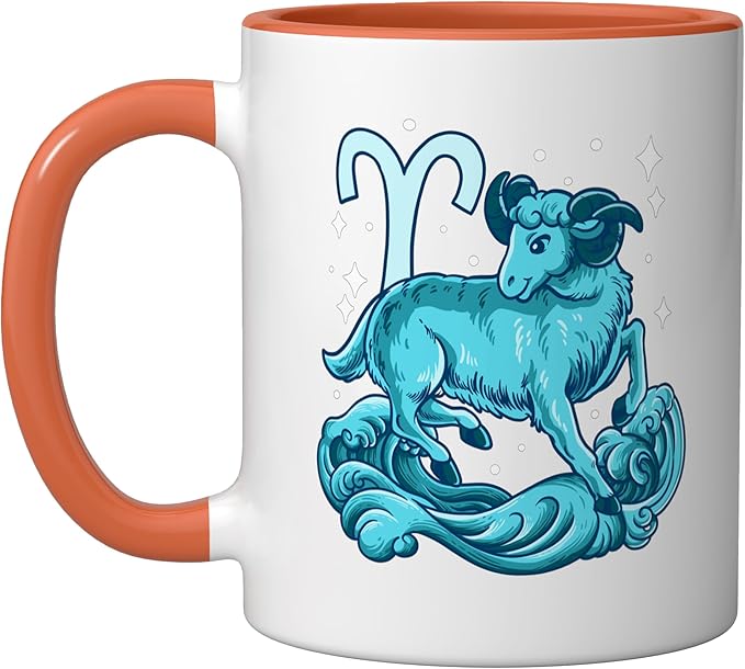 Aries Zodiac Sign Ceramic Mug, Orange/White