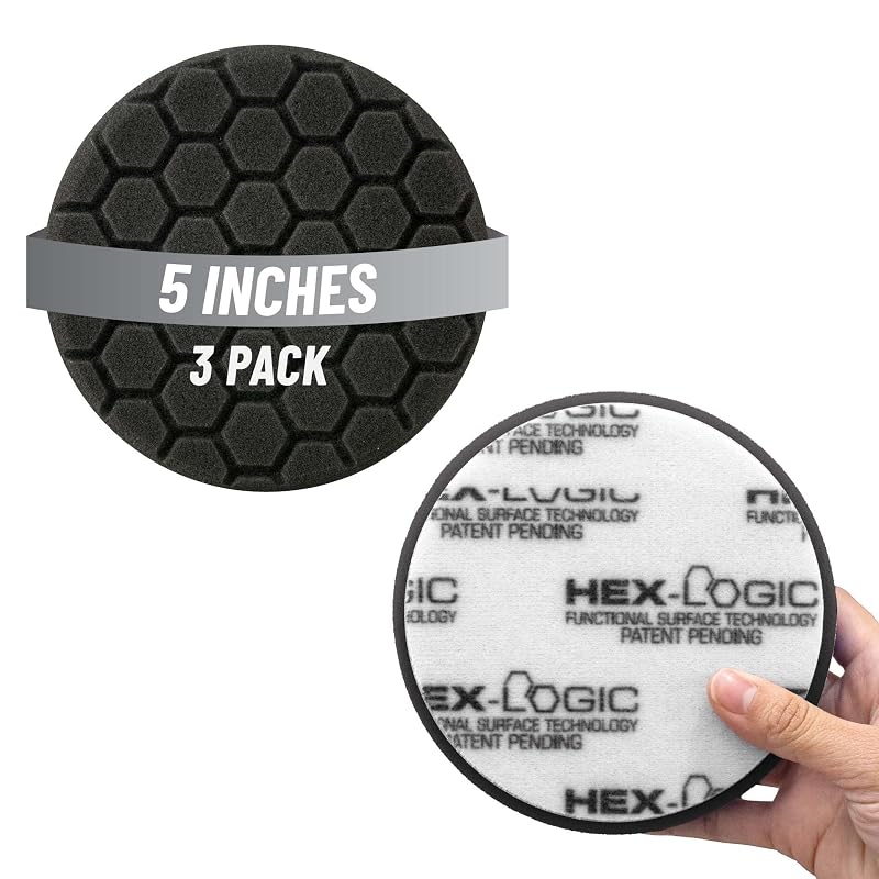Chemical Guys Hex-Logic Boina de Espuma para Acabamento Preta 14 cm para Politriz de 12,7 cm, Kit com 3