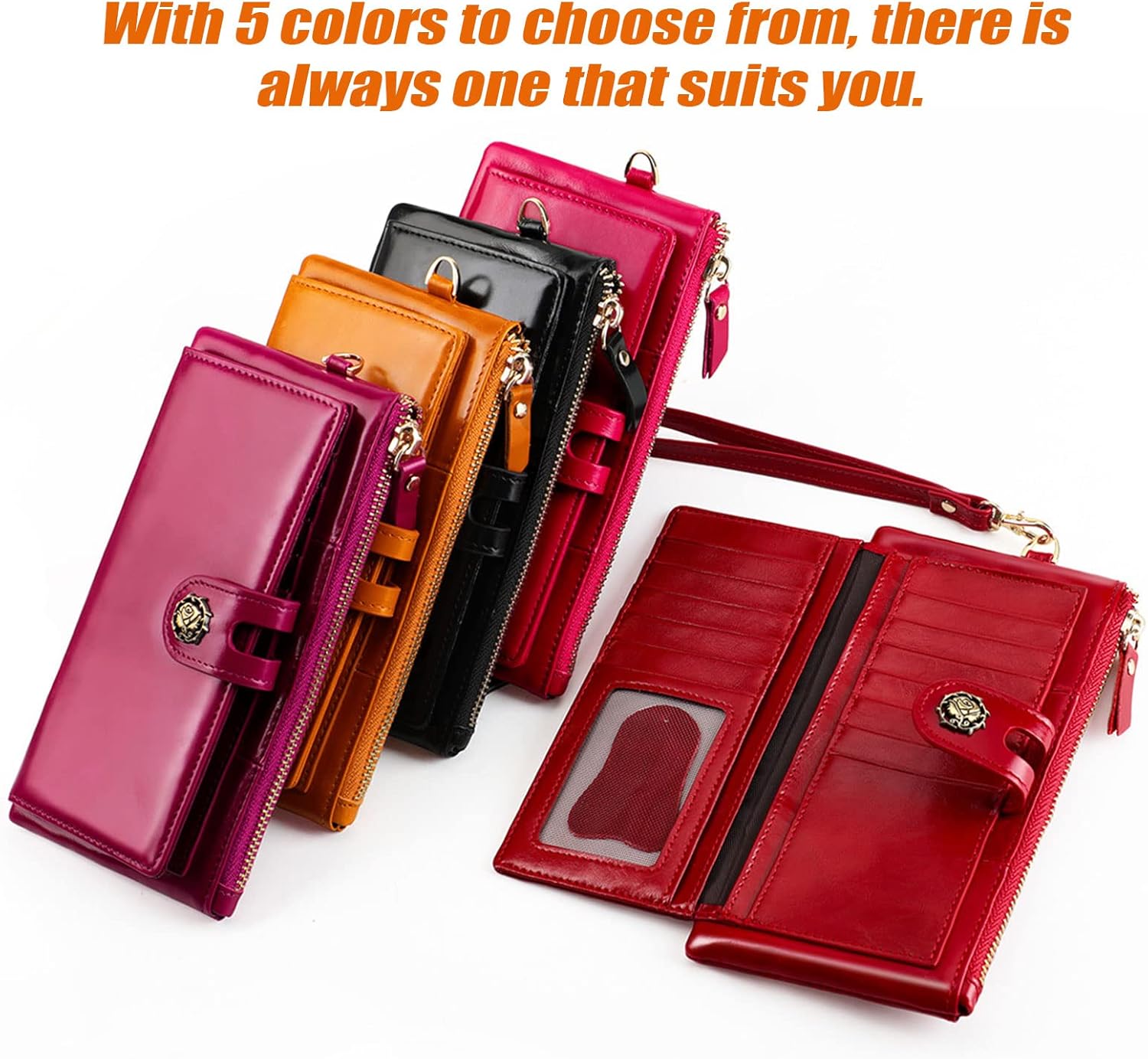 Large Capacity Wristlet Wallet for Women Oil & Wax Genuine Leather Phone Wallet RFID Blocking Card Holder Clutch for Ladies (Brown)