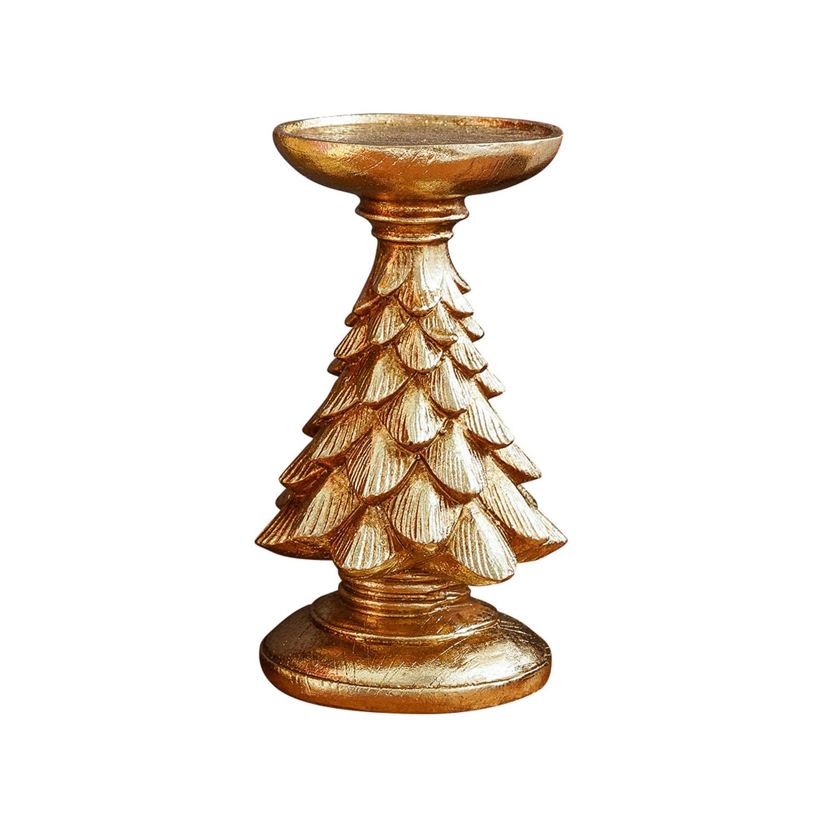 Elnwnnkc Resin Decorative Stand with Christmas Tree Pedestal, Distressed Finish Round Tray Accent for Holiday Home Decor Holiday Holder Christmas Tree Stand Resin Mantel Decor Table Centerpiece