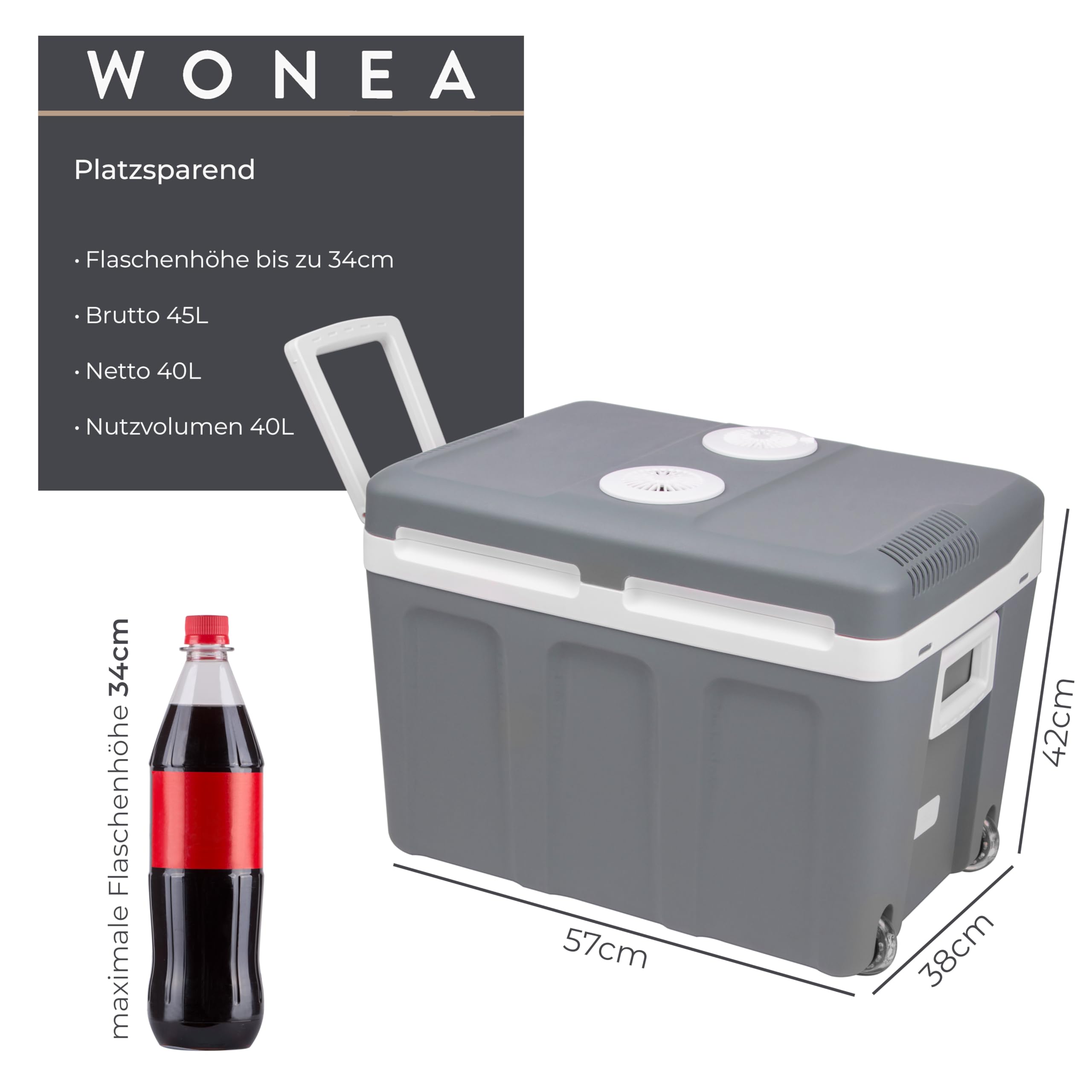Thermoelektrische Kühlbox 45 Liter 12V 230V Kühlen und Wärmen mit Rollen für Auto Boot Camping ECO Modus