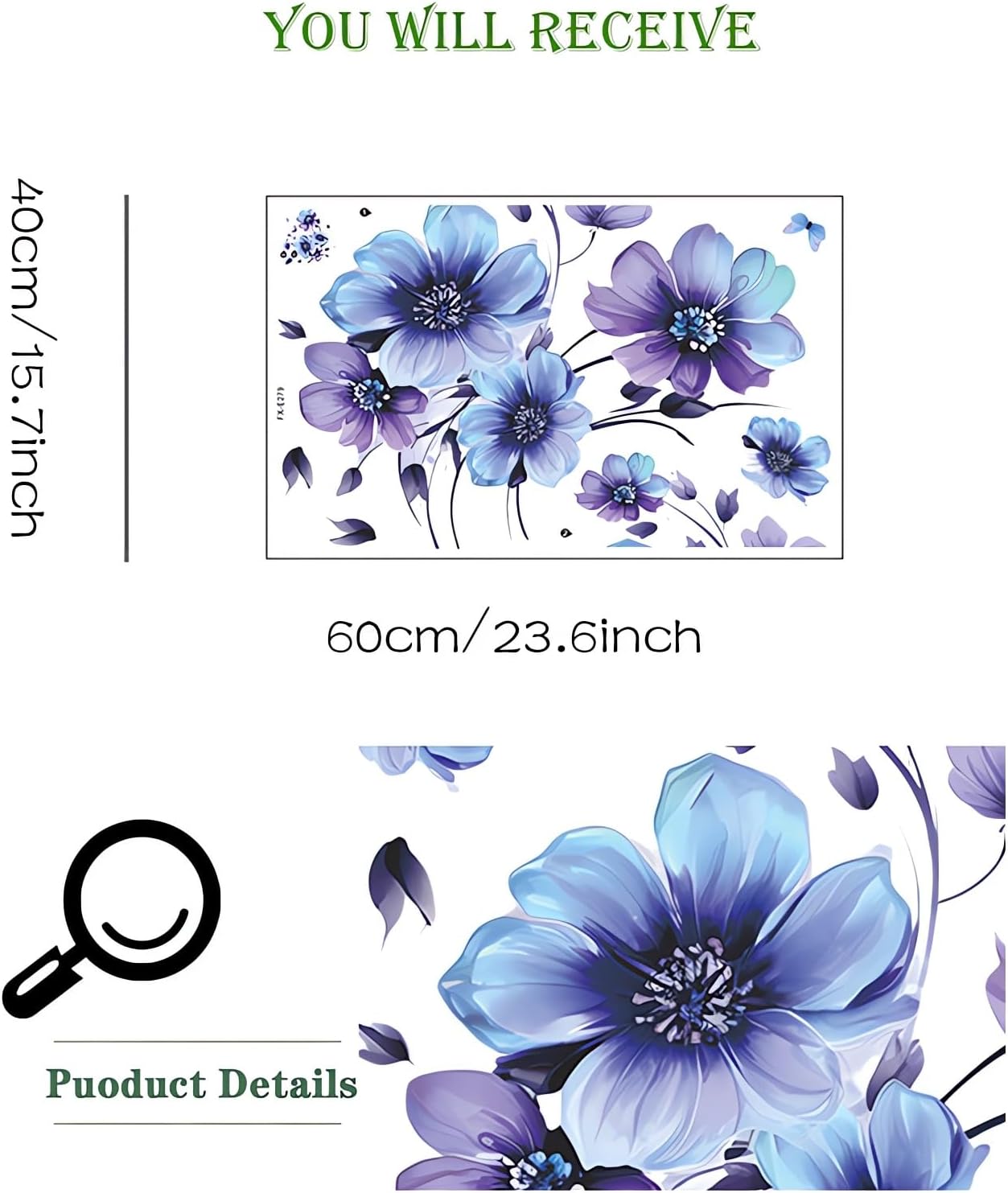 Blue-Purple Ink Daisy Violets Flower Wall Stickers, sacinora Butterfly Floral Art Wall Decals Removable Vinyl Peel and Stick for Living Room Bedroom Nursery Children's Room Decorations - Image 5