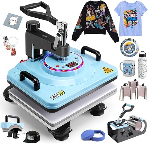 AKEYDIY Prensa de calor 8 en 1 de 15 x 12 pulgadas, 360 ° Swing Away Digital Camisas Prensa Multifunción de Transferencia de Calor Máquina de