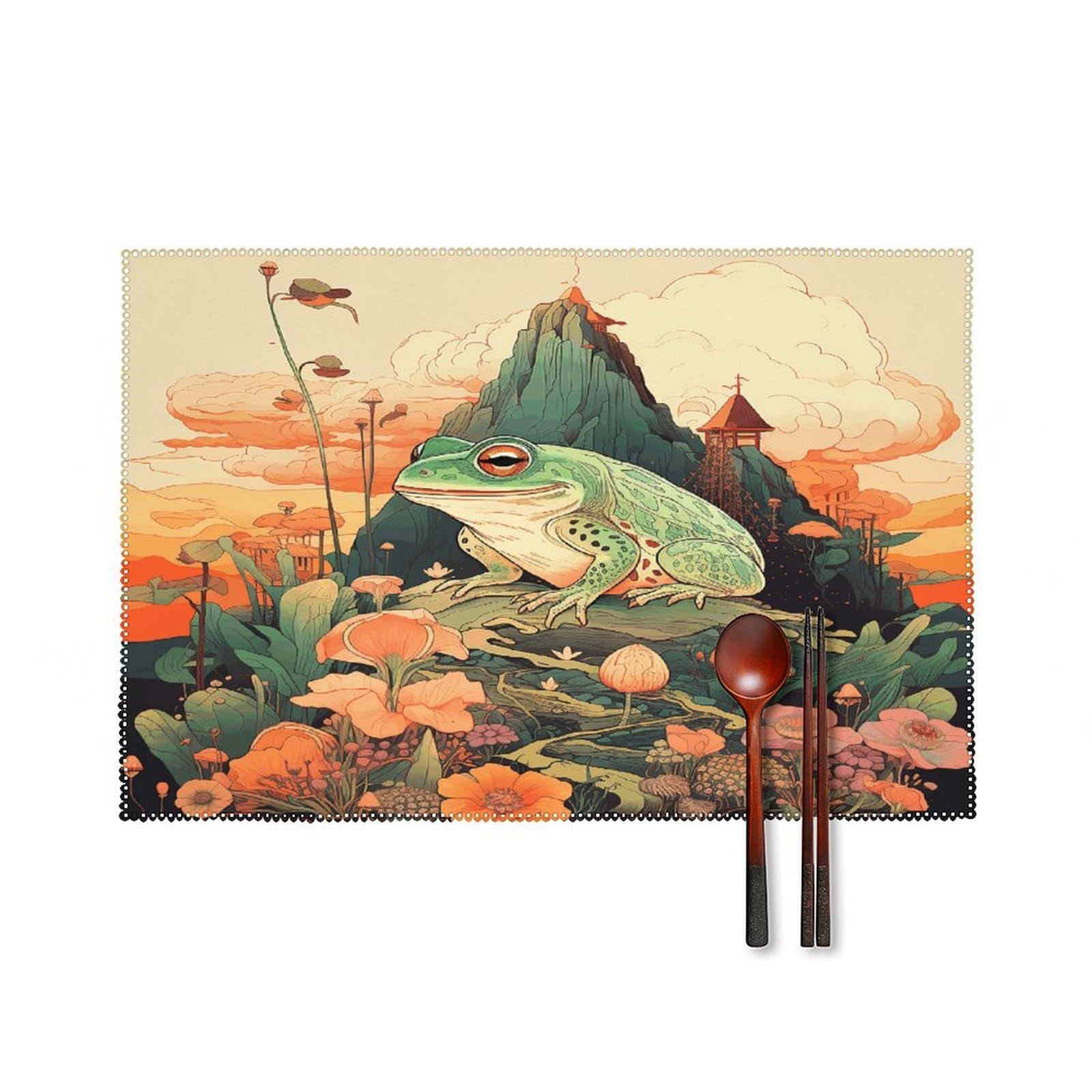 Fekiloot Style Frog On Mountain Placemats Set Of 6,Table Mat