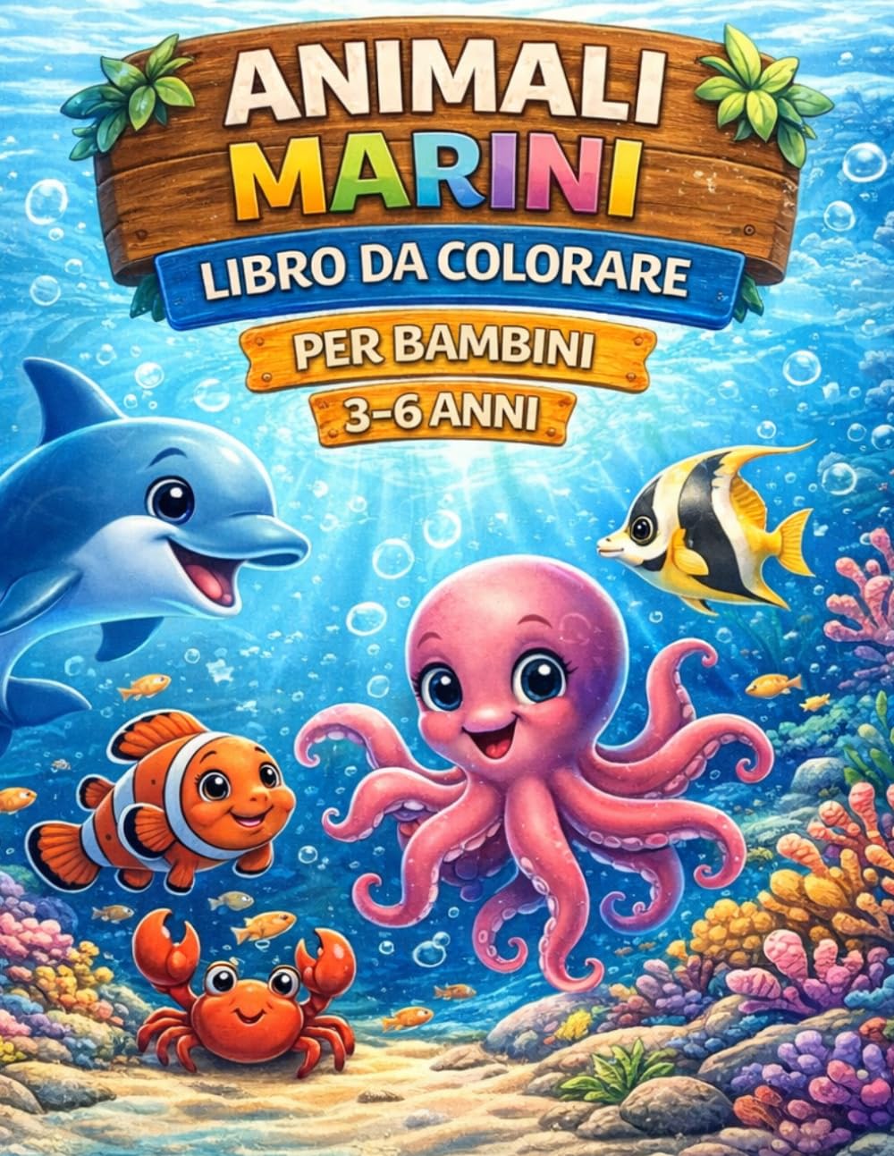 Animali Marini da Colorare per Bambini 3-6 Anni: Libro da colorare con simpatici animali dell’oceano