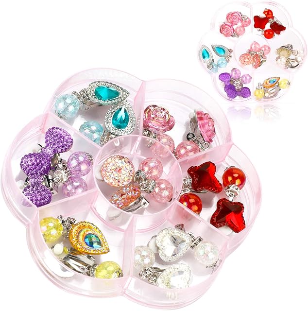 Hifot 7 Pairs Clip-on Earrings No Pierced Design Earrings Dress up Princess Jewelry Accessories for Girls Kids Toddler