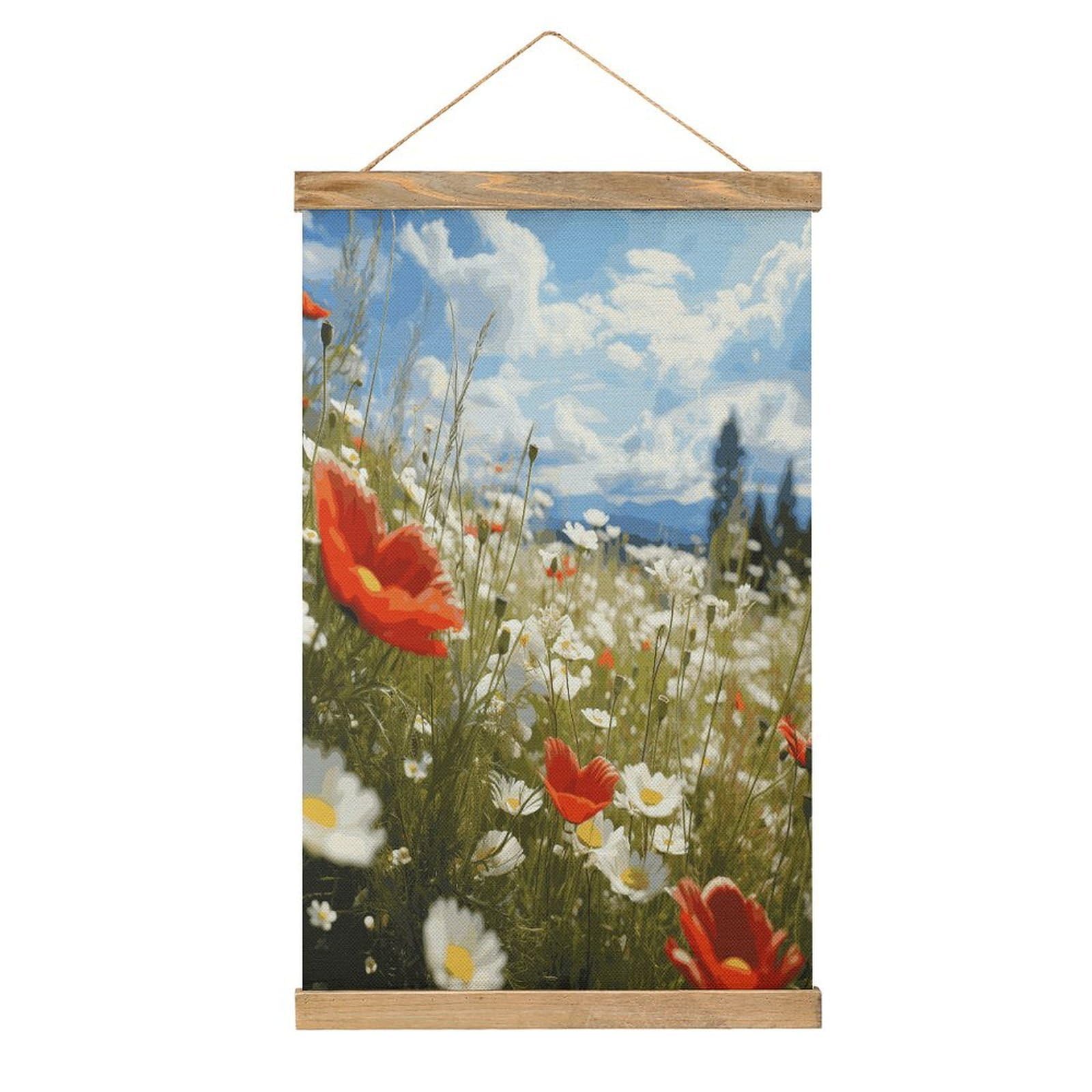 FekiLoot Meadow And Daisy Flowers Linen Hanging Painting Vintage Poster Hanger Frame Wall Decor Art Painting Printed on Linen Without Fading Living Room Office Bedroom Playroom Apartment Decor