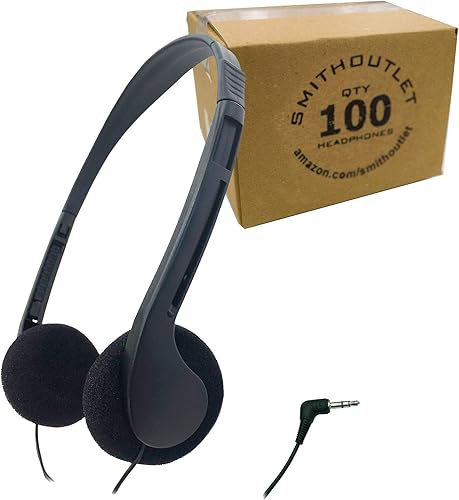 SmithOutlet Paquete de 100 auriculares a granel para estudiantes con conector de 0.138 in para pruebas de aula, biblioteca, laboratorios de
