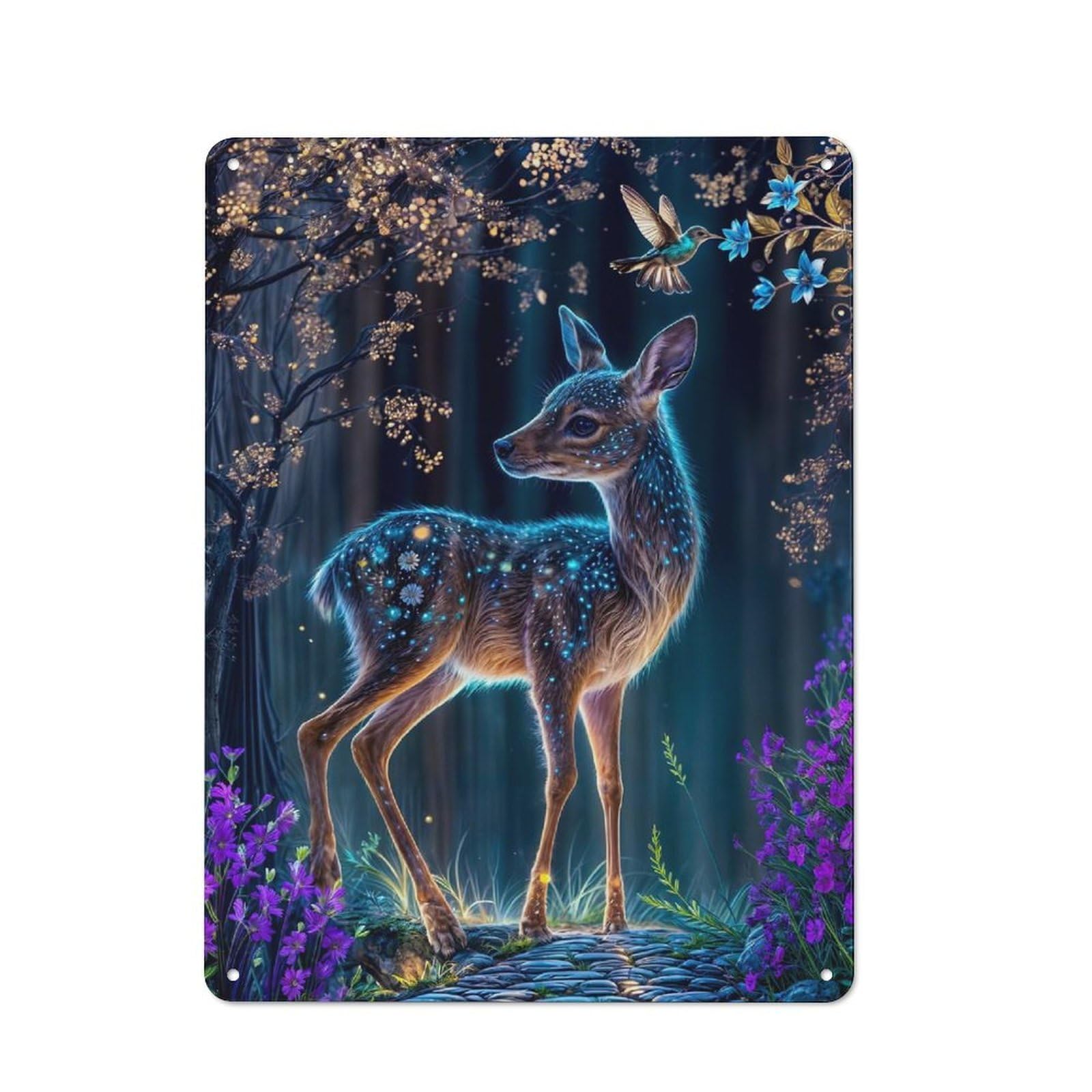 Fawn in Enchanted Forest Metal Wall Plaque 40x30cm, Simple Retro Studio Wall Plaque for Office, Study, Studio Or Hallway