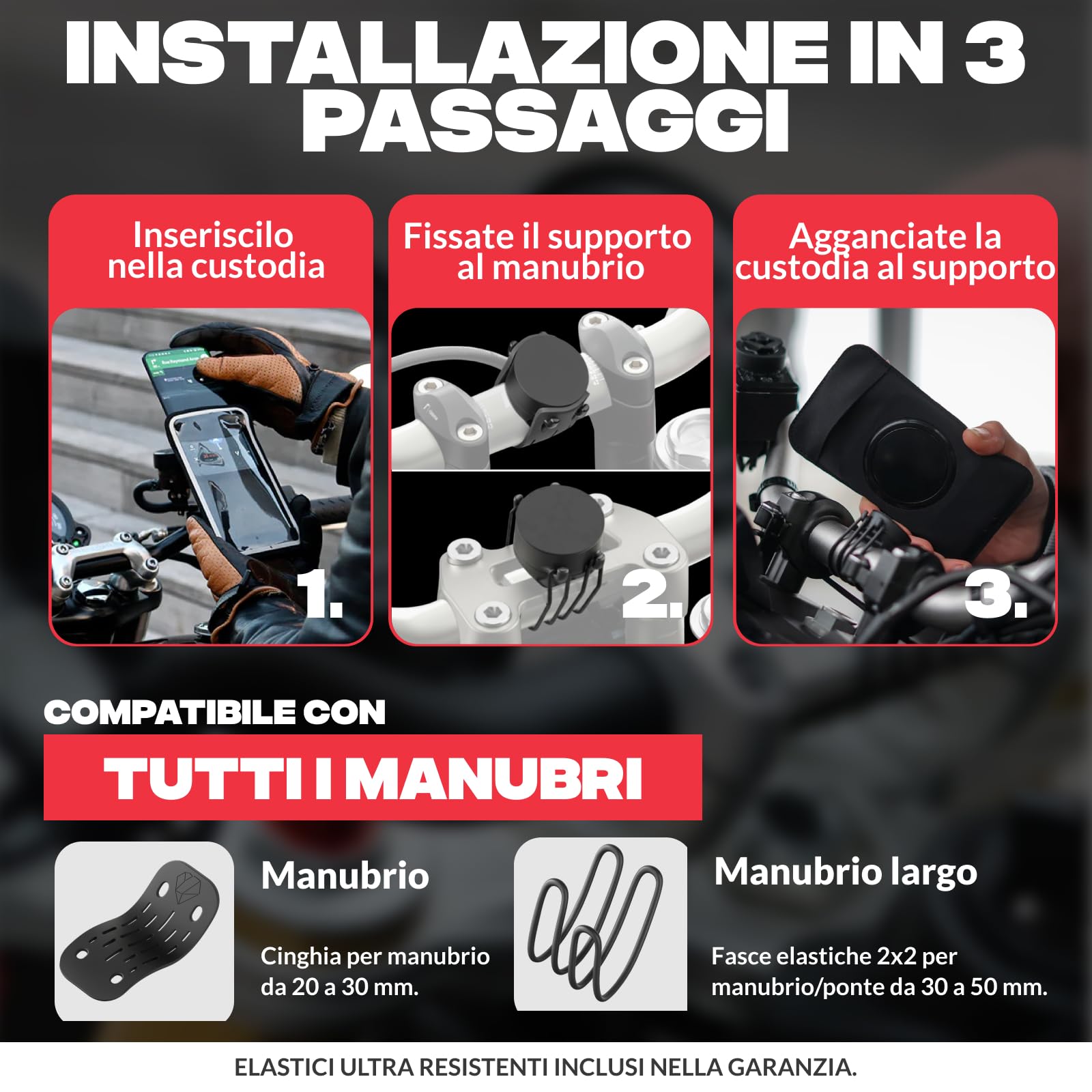 SHAPEHEART Innovazione Francese, Porta Cellulare Moto Magnetico. Assorbe Vibrazioni, Impermeabile, Rotazione 360°, Supporto Telefono per Manubrio
