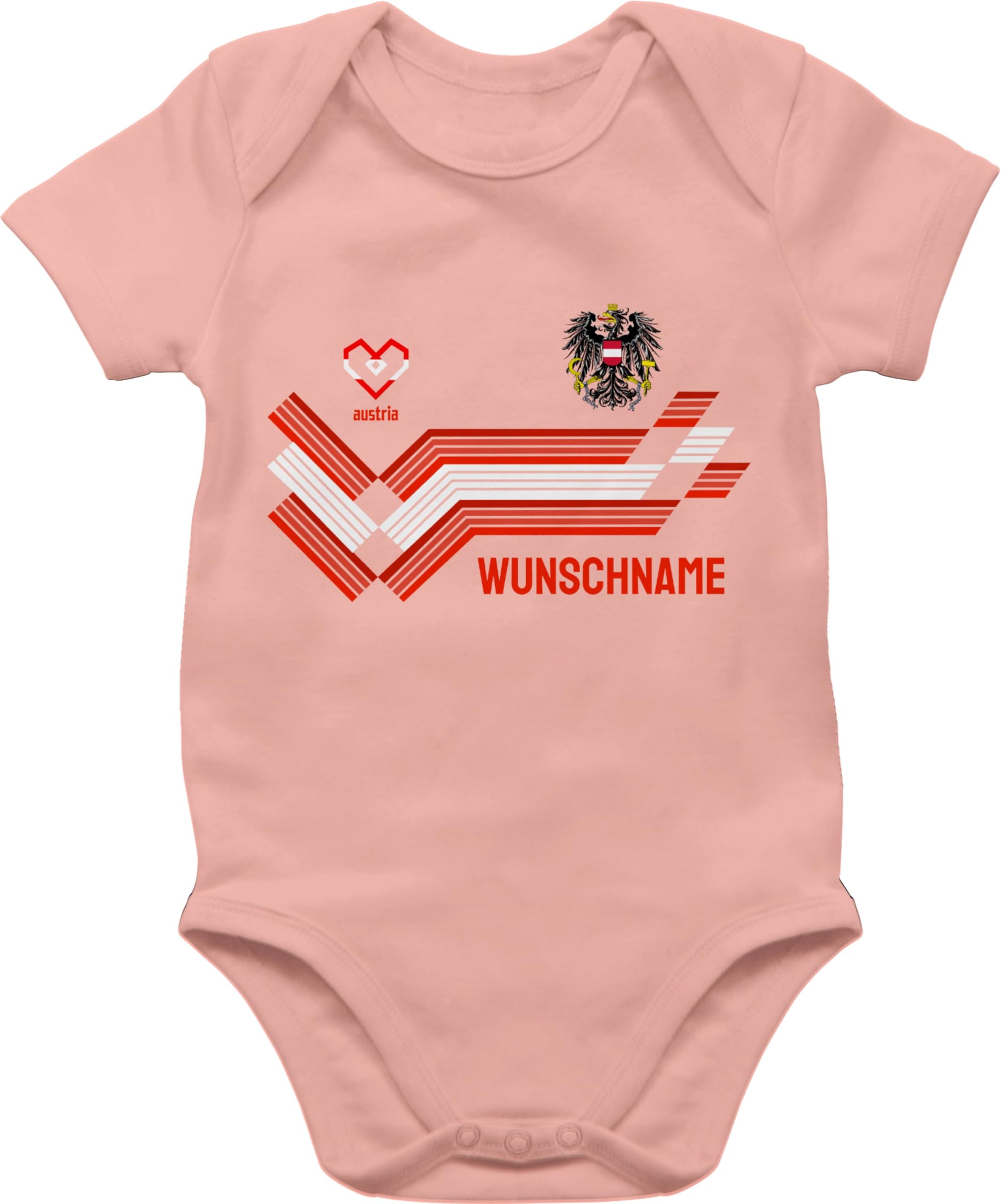Geschenk mit Namen personalisiert by Shirtracer - Baby Body Junge Mädchen - 2024 Fussball EM Fanartikel - Personalisierbares Österreich Motiv Trikot | Individuelles Austria Design mit Wappen und