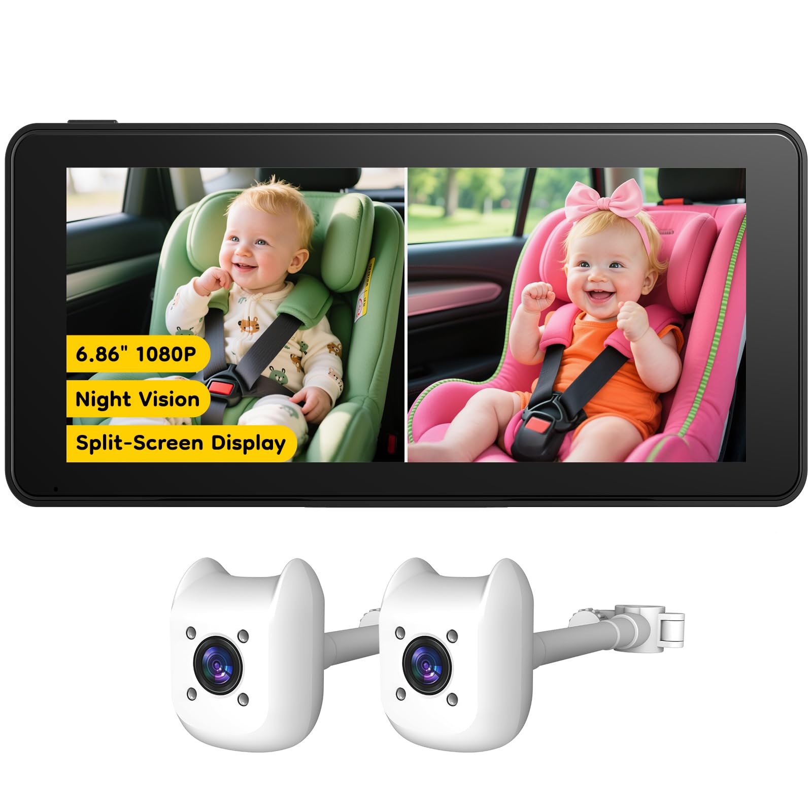 ELECROW 2-Kids Baby Car Camera for Seat with 6.86 Inch Ultrawide Display