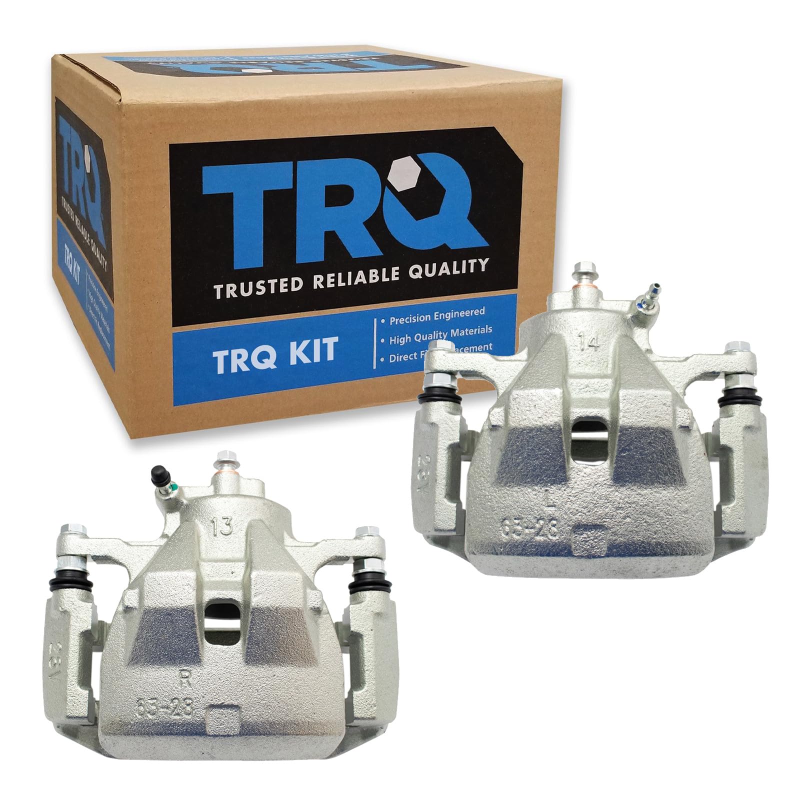 TRQ Front Brake Caliper Set Zinc Coated Brackets Hardware