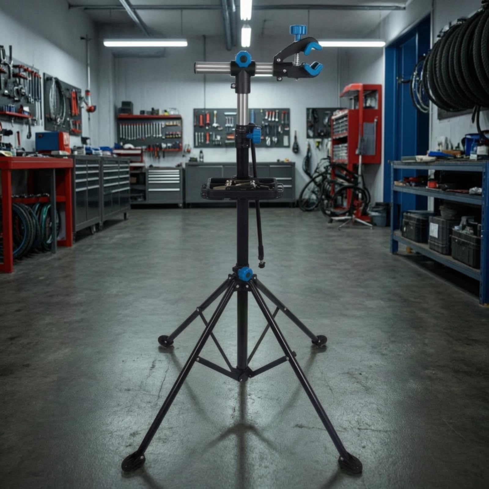harayaa Cavalletto Riparazione Bicicletta Supporto Manutenzione Stativo Officina Morsetto Rotante in Acciaio con Base Treppiede Stabilità Elevata per