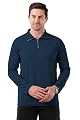 KAJARU Men's Quarter Zip Pullover T-Shirt, Cable Knit Pattern, Full Sleeve (in, Alpha, L, Airforce)