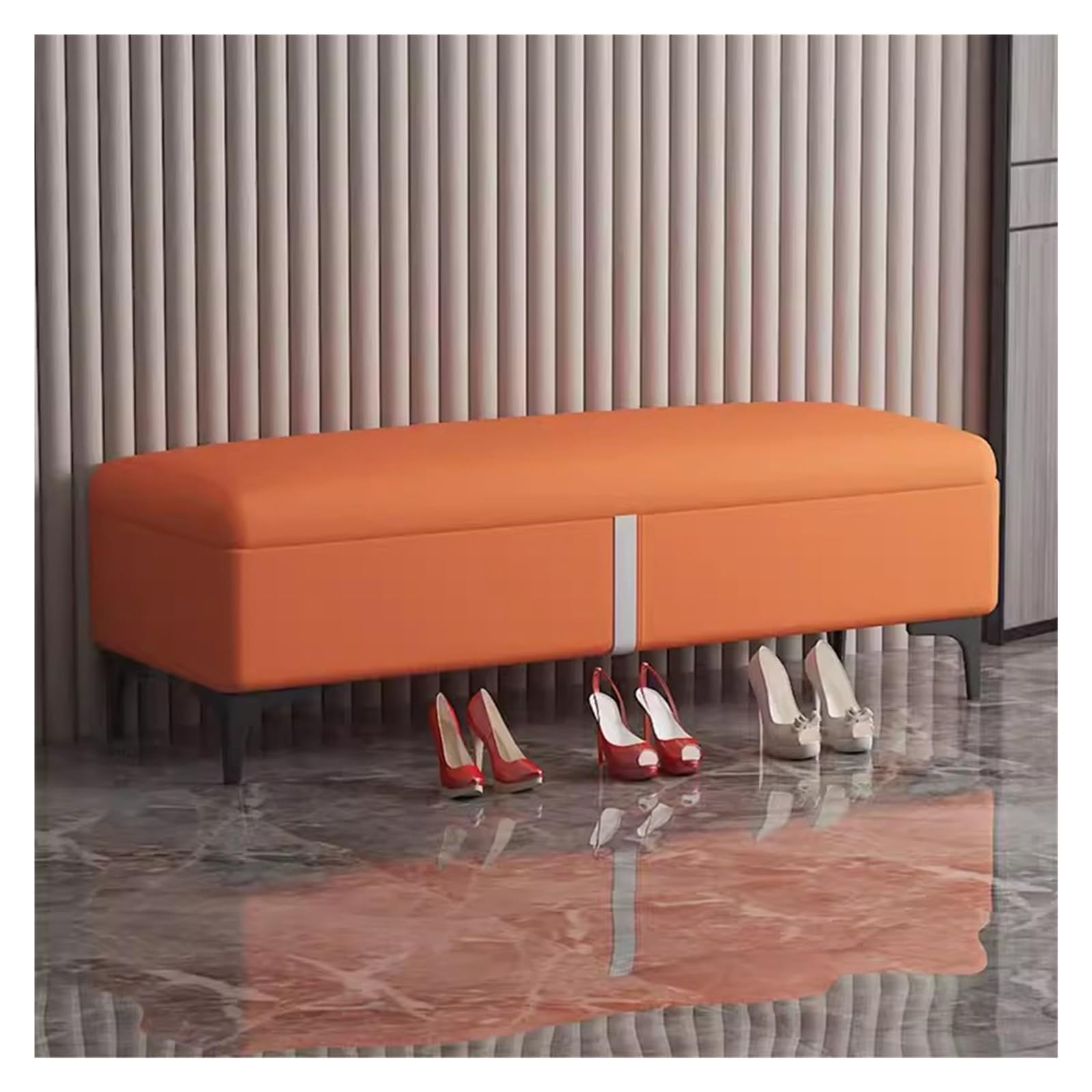 Coffre rectangulaire relevable orange en similicuir aux finitions soignées