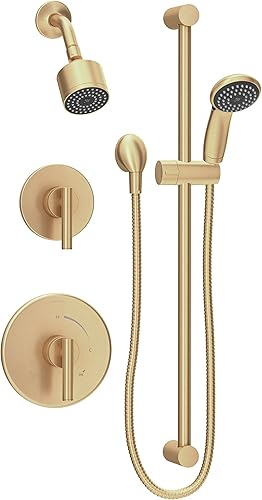 Symmons 3505-H321-V-CYLBBBZ1.5TRM - Moldura de ducha de 2 manijas con 1 rociador de ducha de mano en bronce cepillado (válvulas no incluidas)