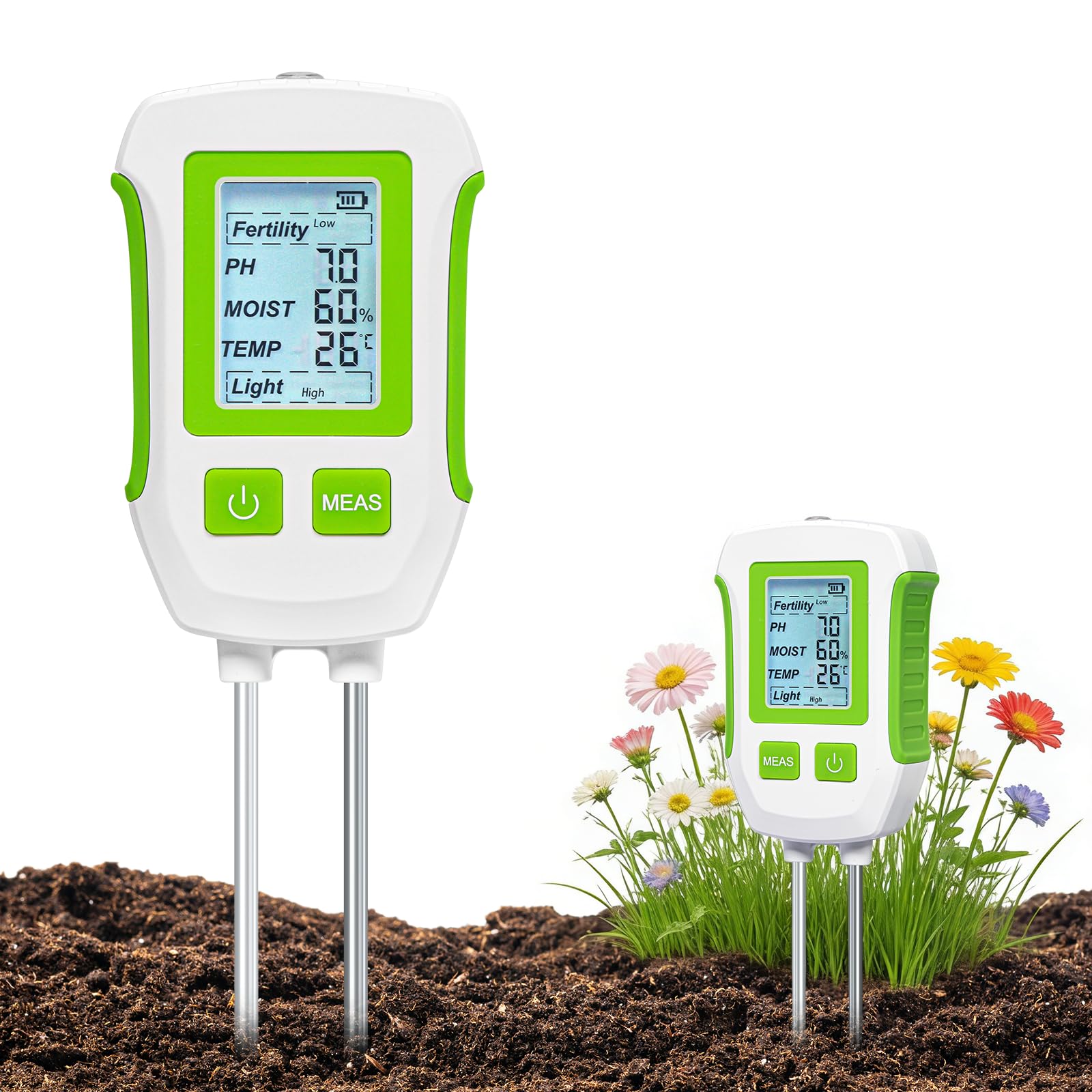 Newthinking 5-in-1 Soil Moisture Meter, PH/Fertility/Light/Temperature/Moisture, Dual Probe Digital Soil Tester with Backlit LCD, for Garden, Plant Pot, Lawn, Greenhouse