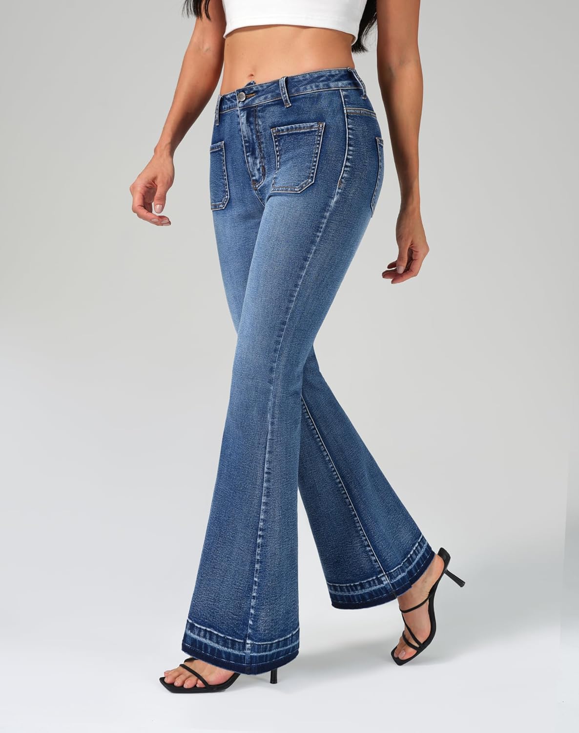 roswear Bell Bottom Jeans for Women High Waist Stretchy Flare Jeans Denim Trousers Pants - Image 2