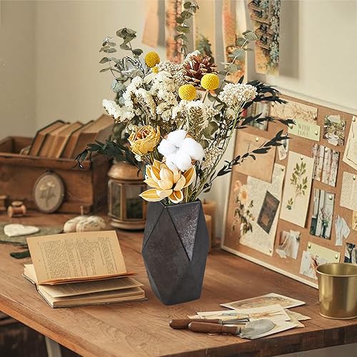Jarrón único de cerámica negro mate, jarrones de terracota de 7 pulgadas para flores, jarrones de cerámica negra para ramo, jarrón decorativo