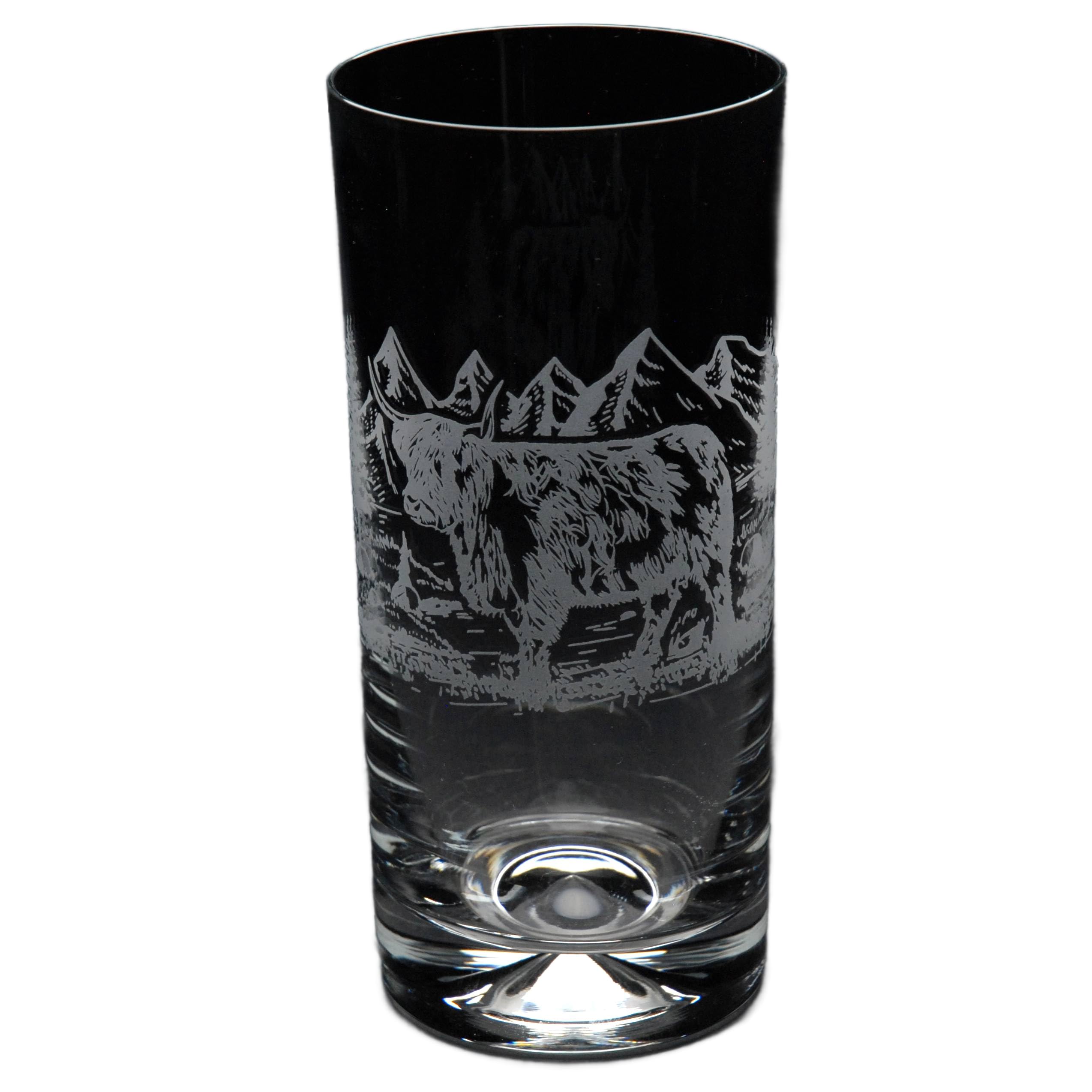 GLYPTIC Glass Art Highland Cow Hand Etched/Engraved Highball Glass