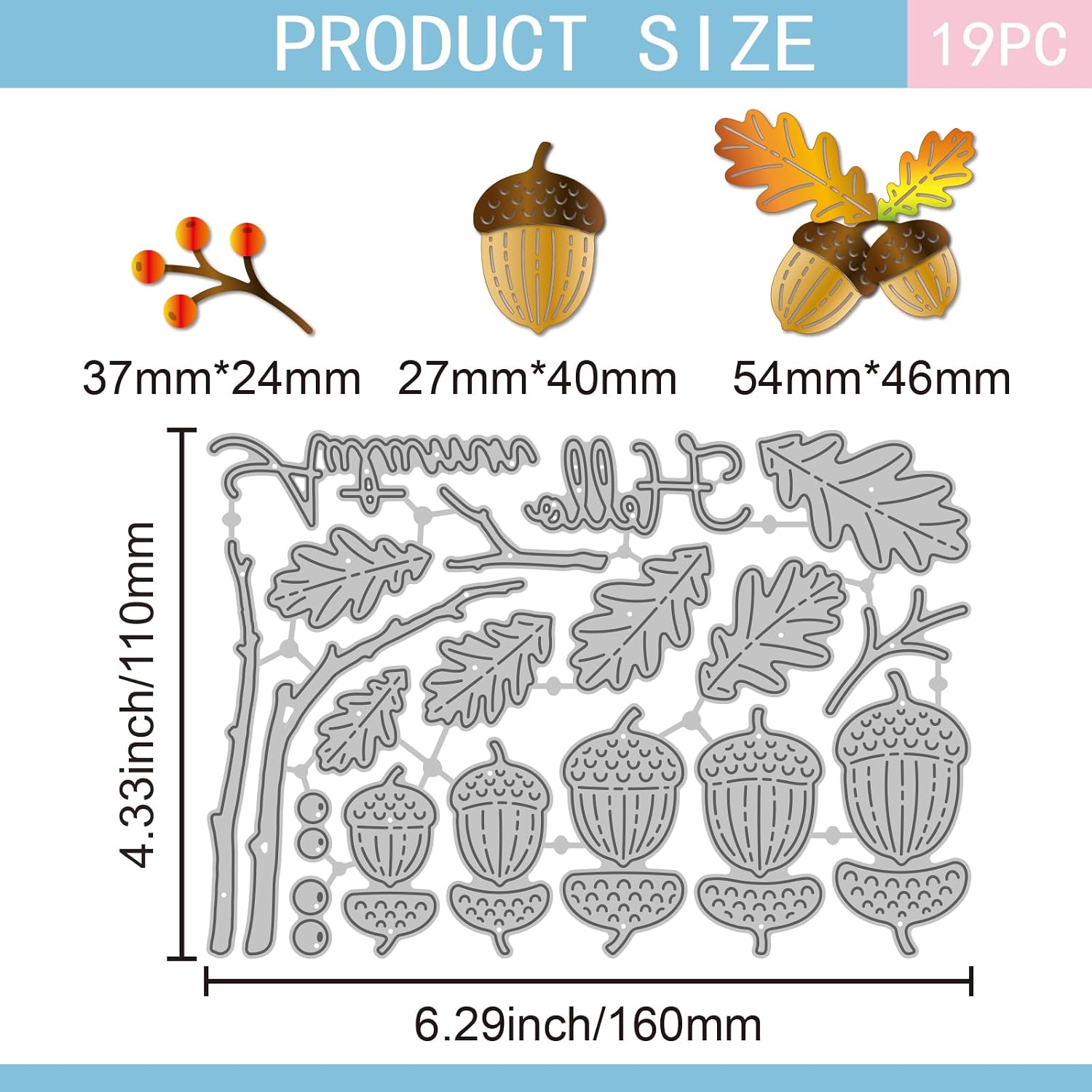 GLOBLELAND Fall Acorn Branches Die Cuts Autumn Leaves Berries Greetings Cutting Dies for DIY Scrapbooking Paper Card Making Album Art Craft Decoration