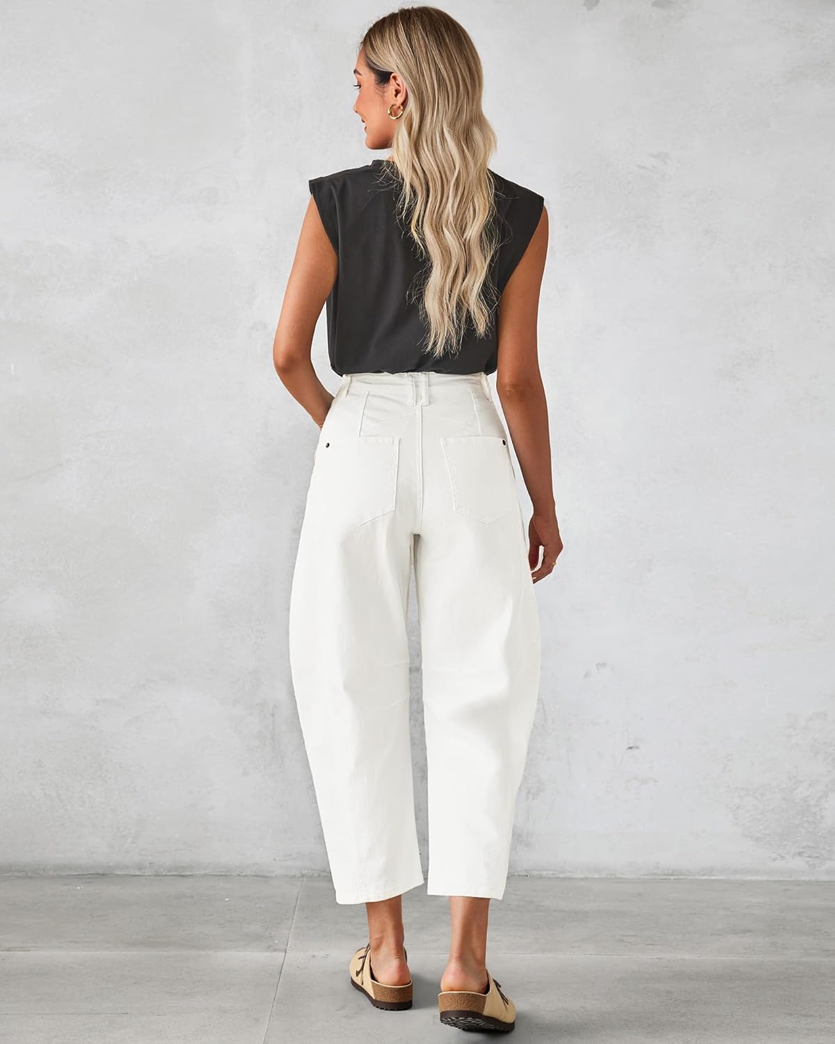 Vetinee Barrel Jeans for Women Trendy High Waisted Cropped Wide Leg Relaxed Fit Balloon Baggy Stretchy Denim Pants - Image 3