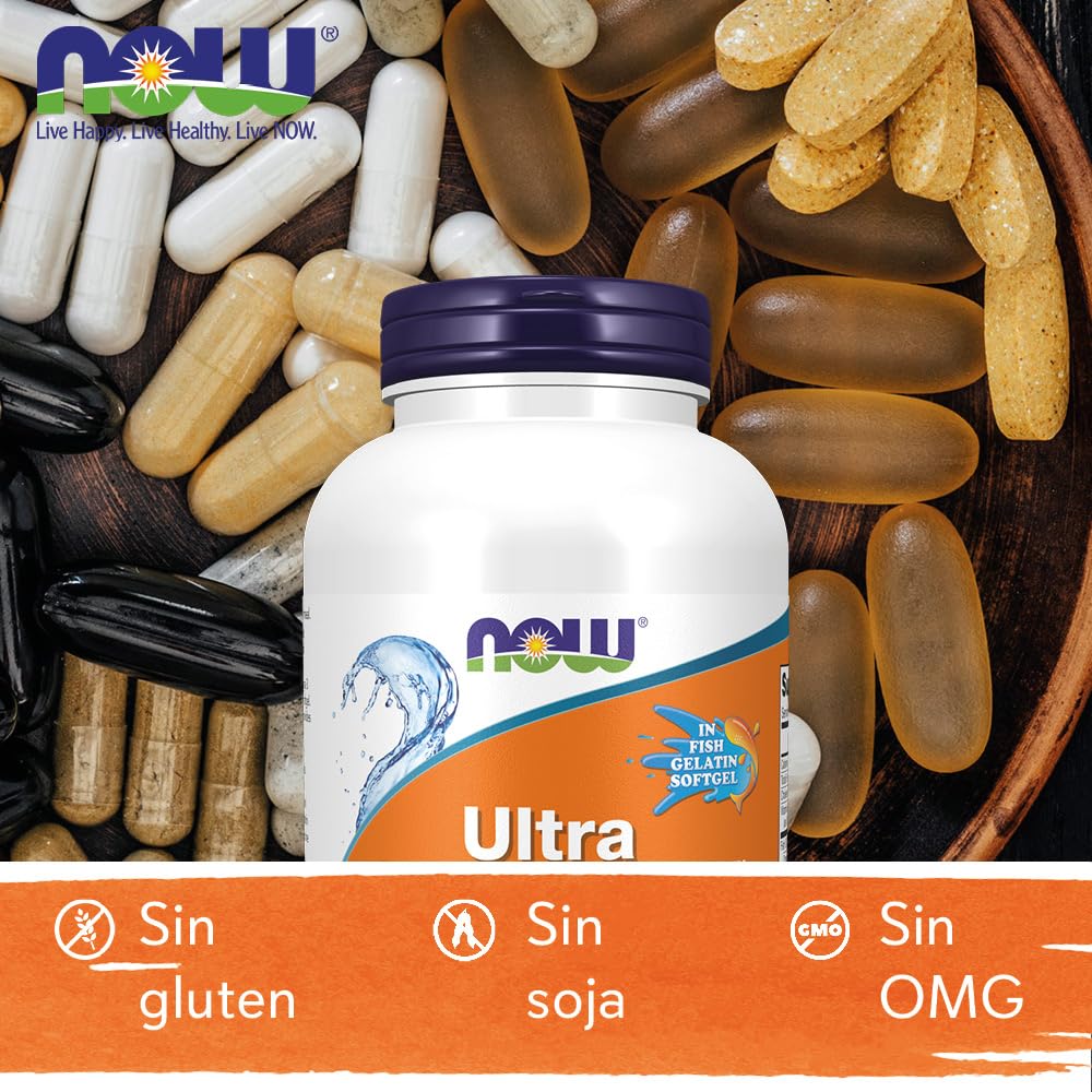 Now Foods, Ultra Omega 3-D Fish Oil (Aceite de Pescado), 180 Cápsulas blandas, Probado en Laboratorio, Sin Gluten, Sin Soja, No GMO