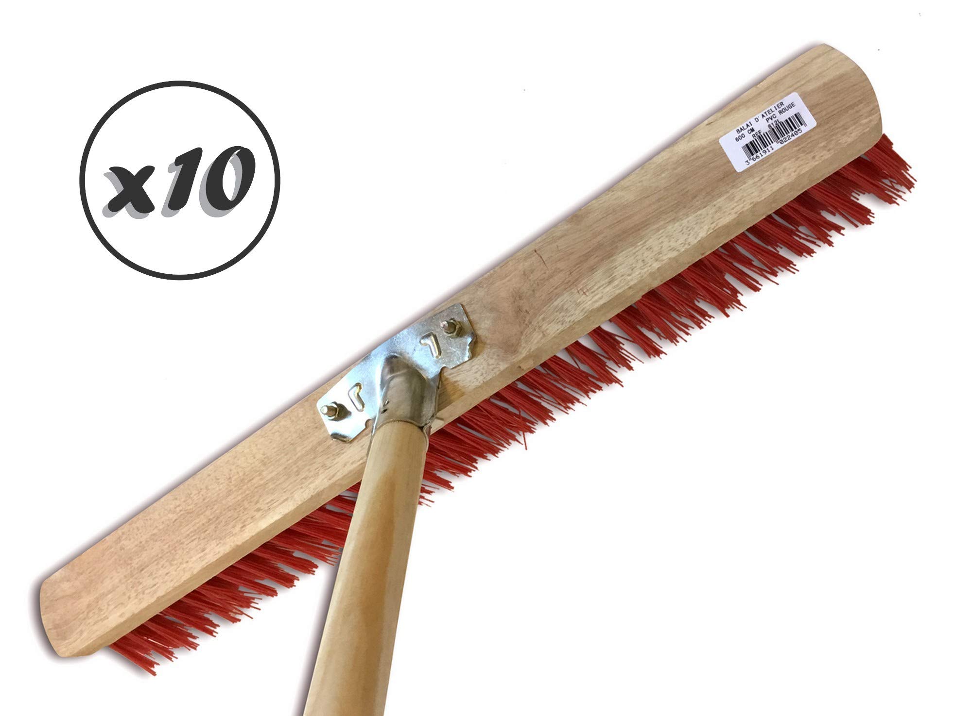 Rękawy mop warsztatowy typu lambrekin | Zestaw 10 sztuk, tor zewnętrzny, długość 60 cm, wypełnienie szczotki PVC, podeszwa drewniana, tuleja śrubowa Ø 28 mm, drewniany uchwyt 1,40 m | Kibros 2360BMx10