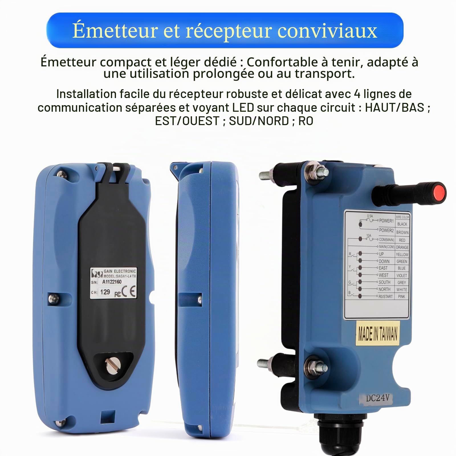 Mini Télécommande sans Fil pour Pont Roulant Grue pour Industriel 6 canaux Boutons 12V 24V Treuil électrique Treuil Remorque à Benne basculante Radio Emetteur et récepteur Saga-L8