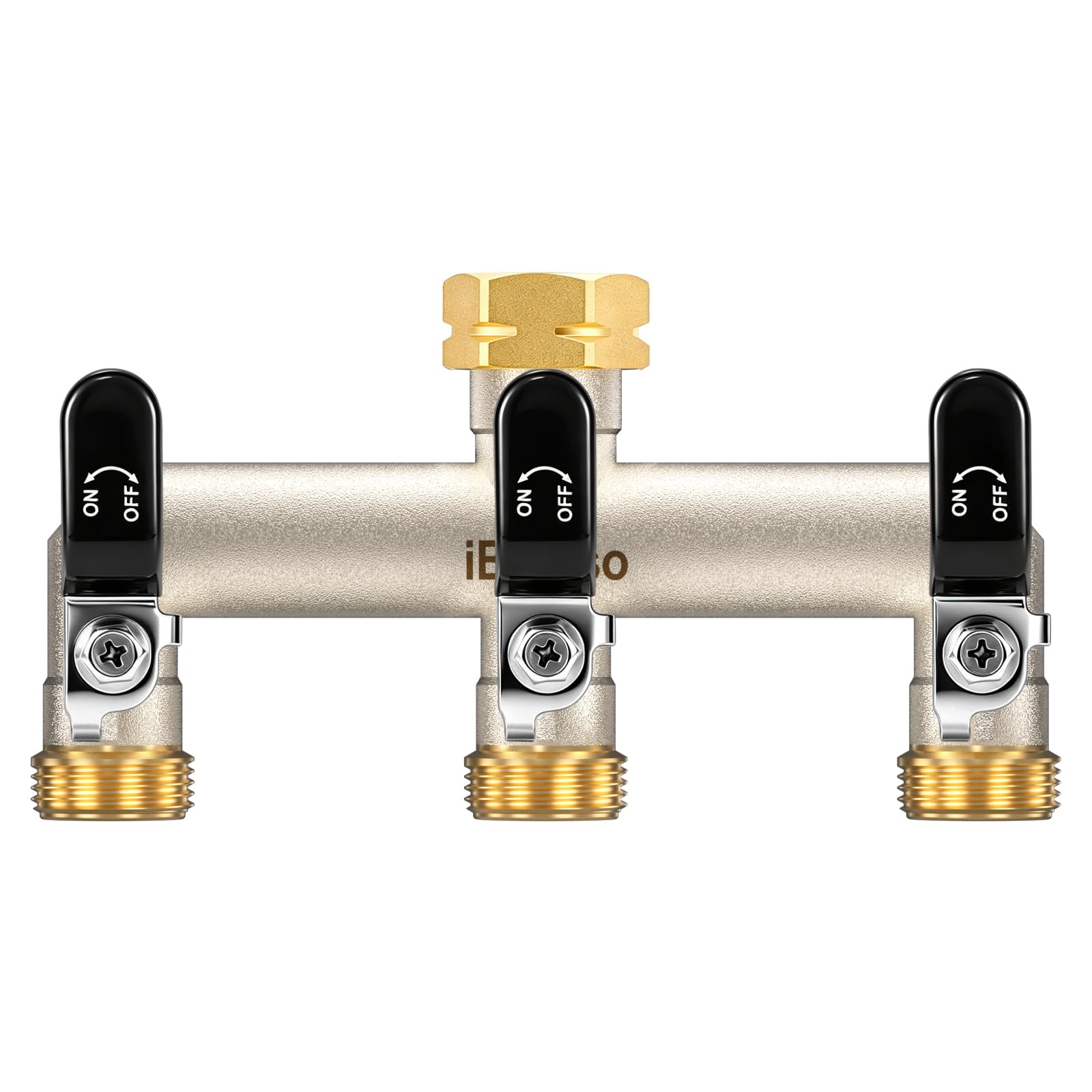iBamso 3 Way Brass Garden Hose Splitter, 3/4 Inch Tap Connector