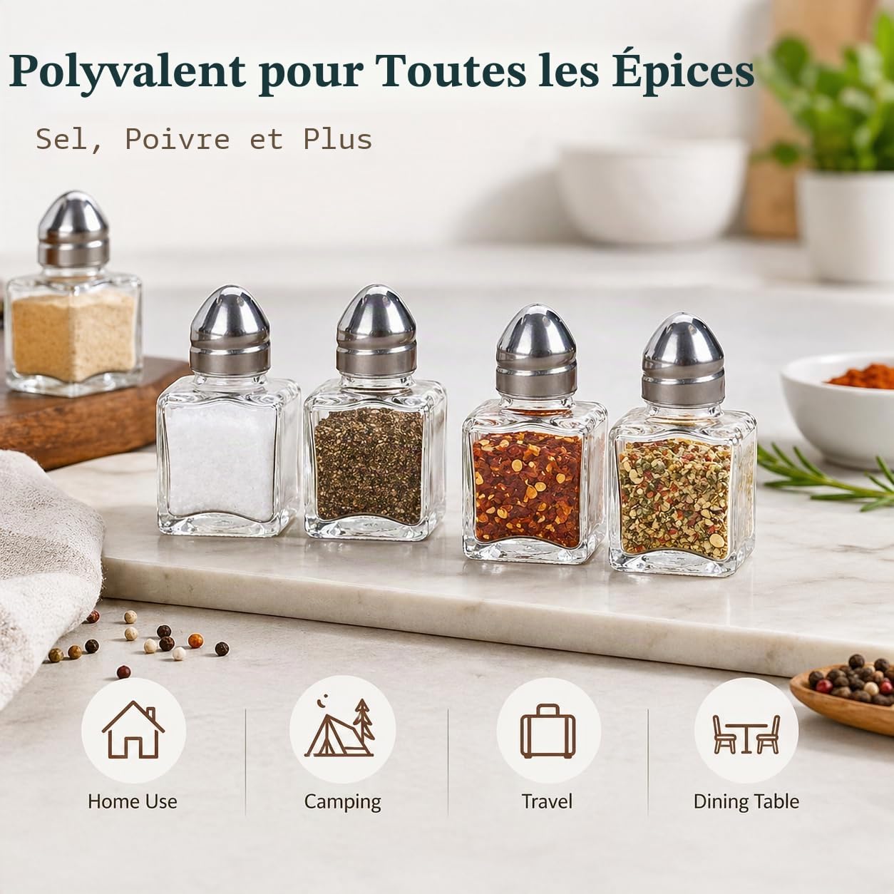 Lot de 30 mini salières et poivrières | Ensemble de moulins à poivre et sel portables | Salière et poivrière compactes pour voyage et utilisation à la maison