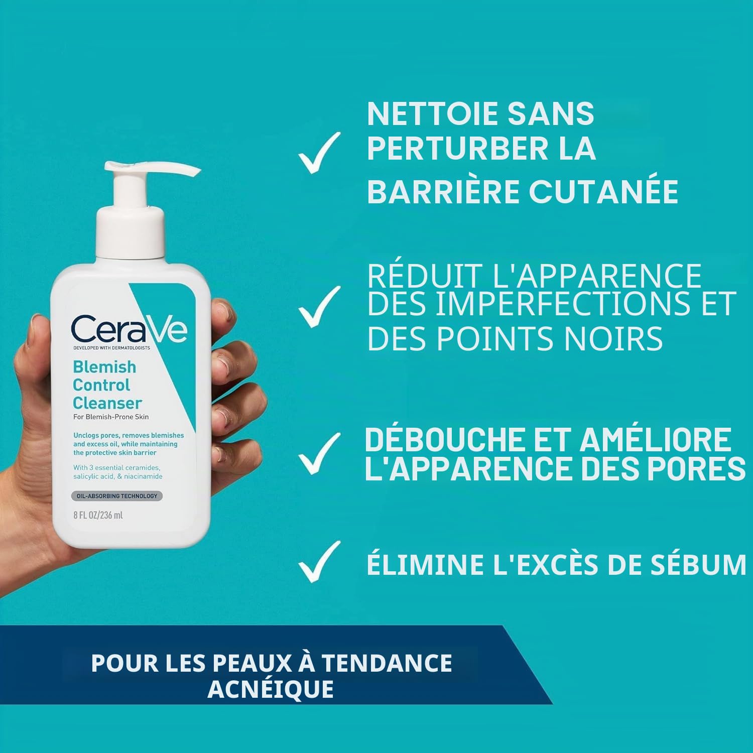 CeraVe Blemish Control Lot de 2 nettoyants pour le visage – 2 % d'acide salicylique et de niacinamide – Gel nettoyant quotidien anti-imperfections pour peaux grasses et sujettes aux imperfections 473