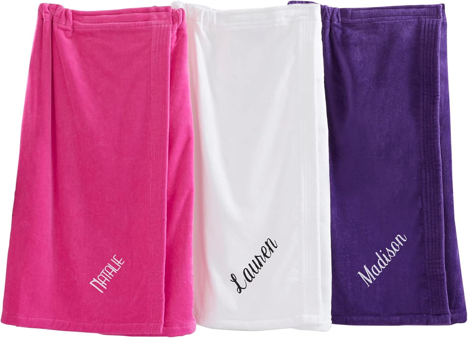 Personalization Universe Spa Comfort Ladies Name Embroidered Towel Wrap in Purple, White or Hot Pink - 100% Cotton Terry Velour Bath Towel, One Size Fits Most, Machine Washable