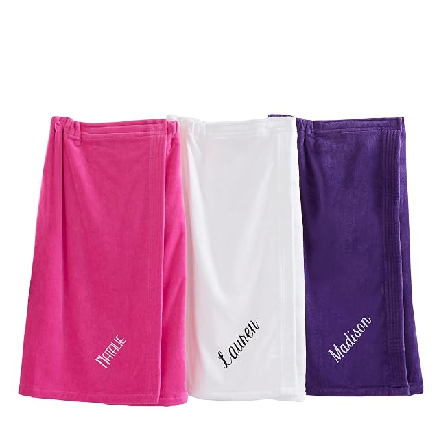 Personalization Universe Spa Comfort Ladies Name Embroidered Towel Wrap in Purple White or Hot Pink - 100 Cotton