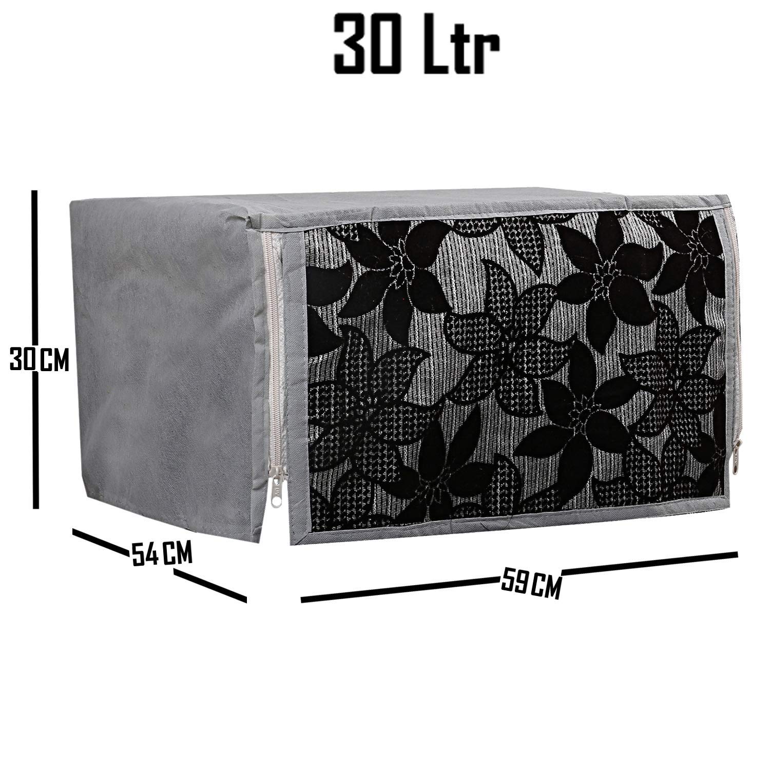 Kuber Industries Velvet Microwave Oven Cover 30 LTR (Black & Grey) -CTKTC5772 1