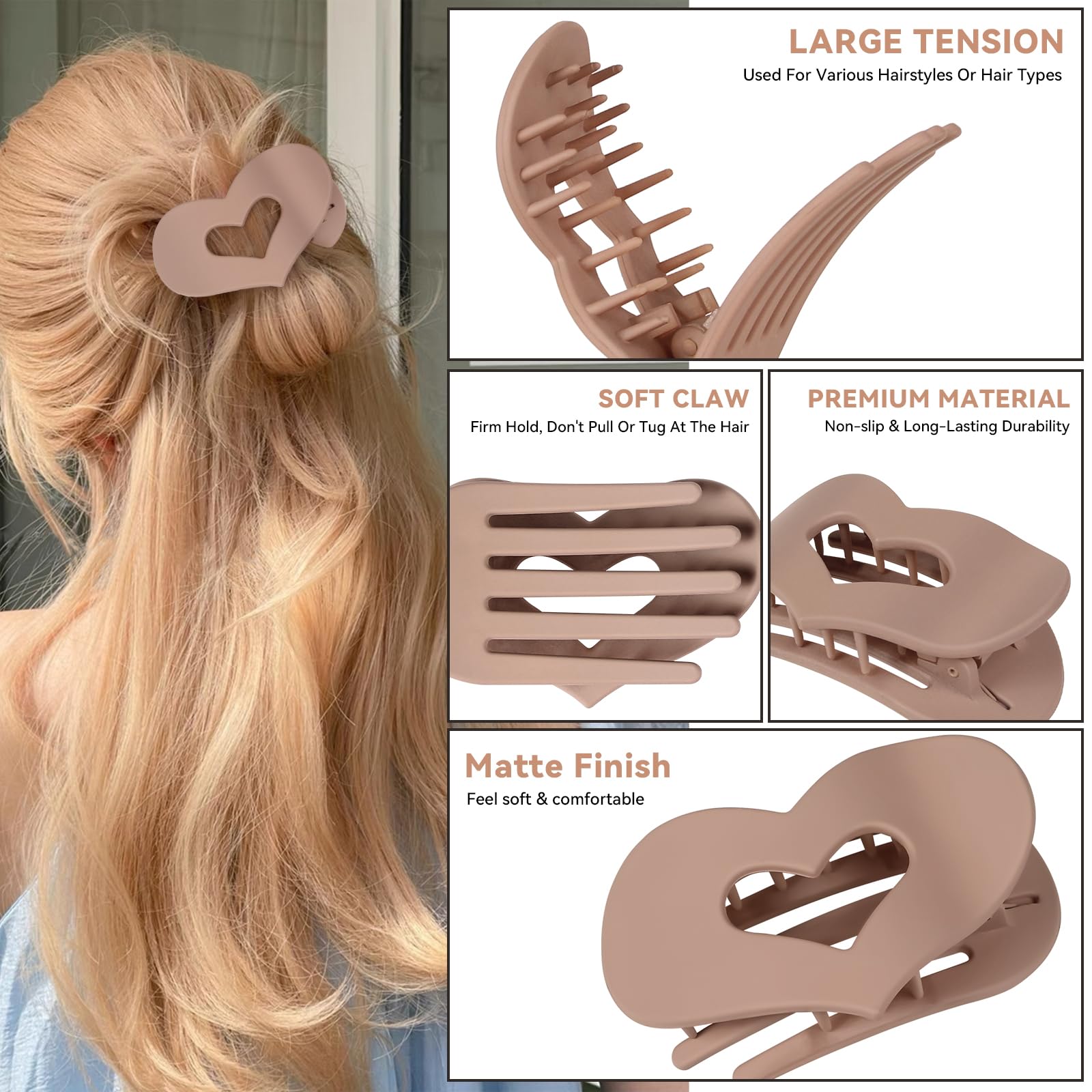 Flat Hair Clips for Women Curved Hair Claw Clips for Thick Thin Curly Hairs Strong Hold No Slip Matte Claw Clips for All Hair Textures Classic Multicolor (6pcs - Image 3