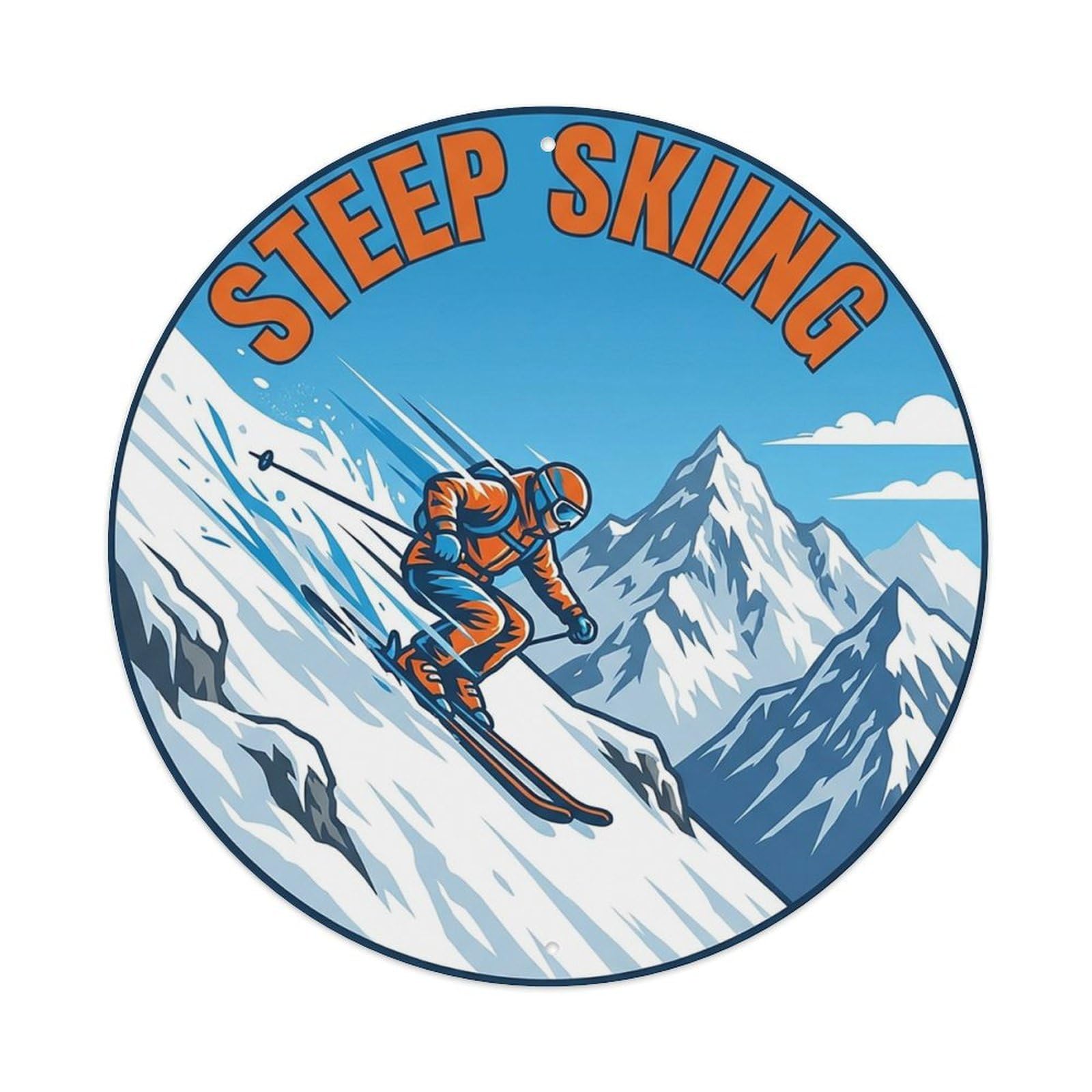 Vintage Steep Skiing Extreme Sports Vintage Metal Tin Sign Plaque Wall Decor for Cafe, Club Bar, Office, Garden Metal Poster 8x8Inch