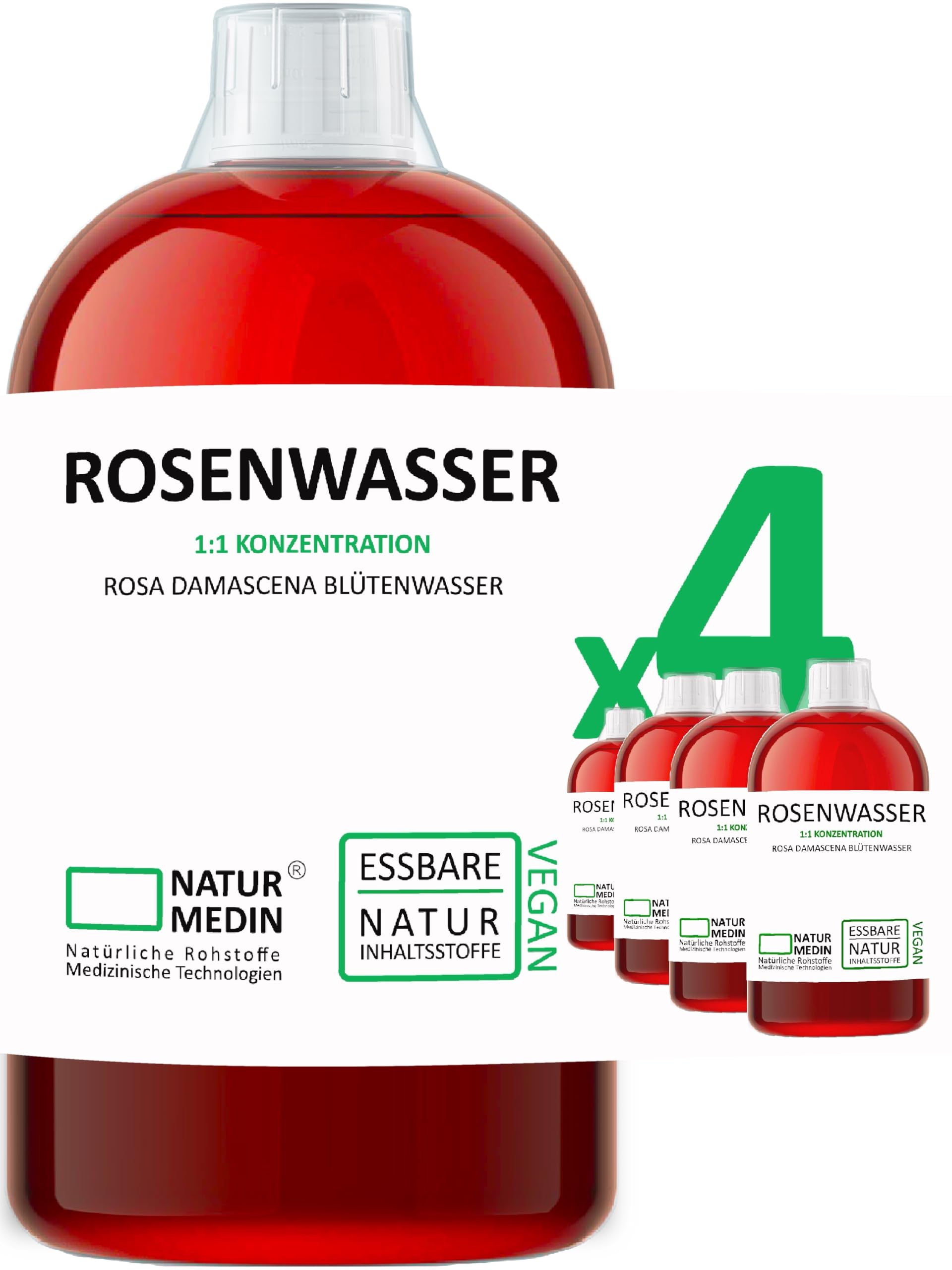 4.000 ml ESSBARES ROSENWASSER – Typ : Do-It-All – (4x1.000ml) NATURMEDIN®
