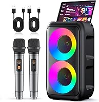 Peski Portable Karaoke Machine for Adults & Kids: Bluetooth Speaker w/ 2 Wireless Rechargeable Mics, TWS Stereo, LED Lights, 10H Battery PA System for Parties (Black)